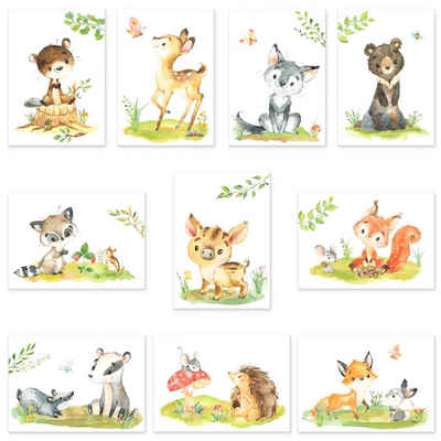 CreativeRobin Poster Süßes Tiere-Poster-Set als Babyzimmer Deko, Waldtiere