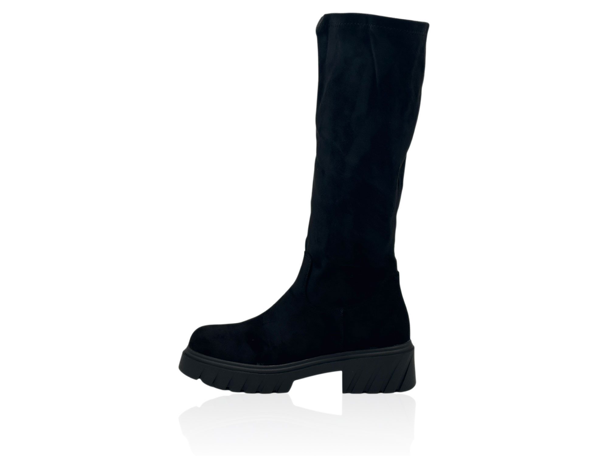 Nowaland Damen Langschaftstiefel in Veloursleder-Optik mit Profilsohle Stiefel kniehoher Schaft, im Fußbereich leicht gefüttert