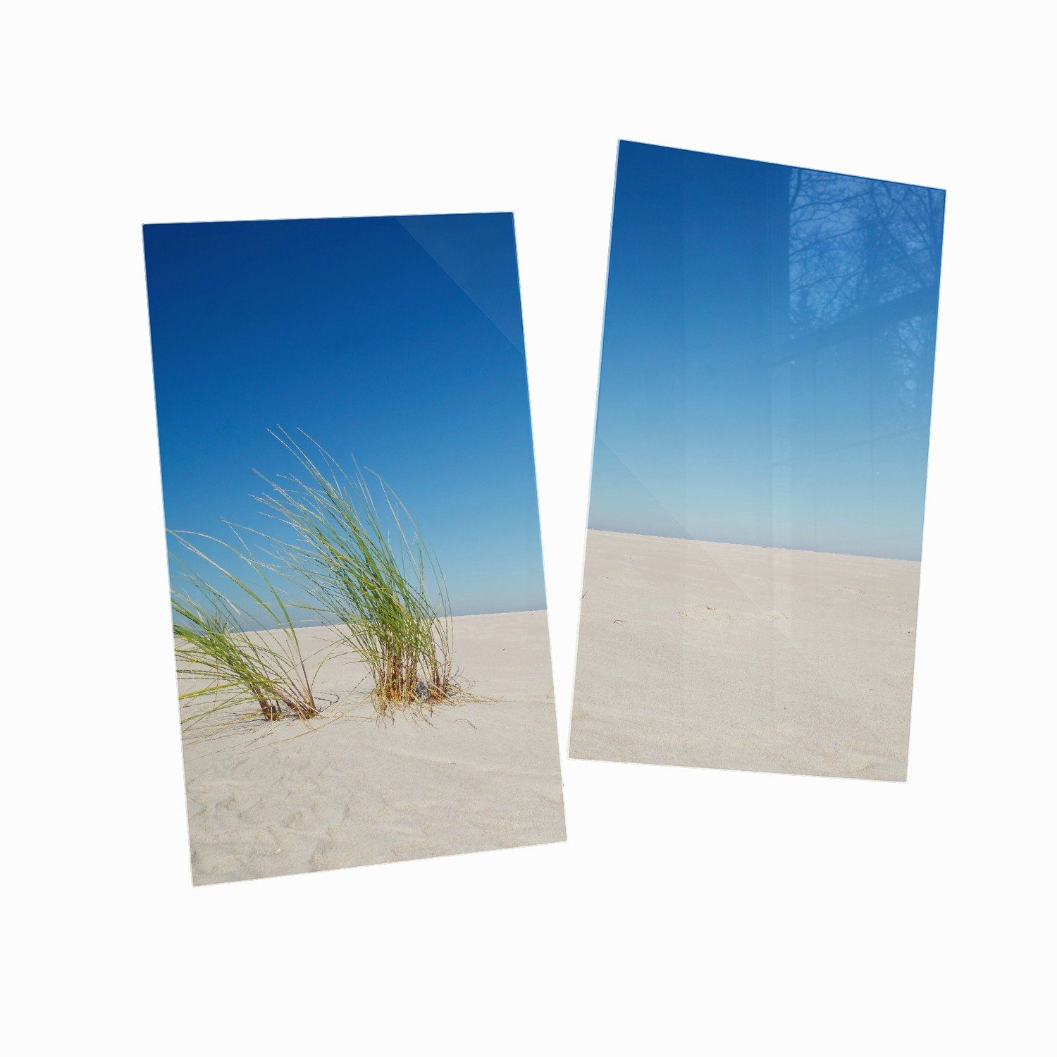 Sandstrand inkl. Herd-Abdeckplatte Wallario (Glasplatte, 2 Größen blauem verschiedene ESG-Sicherheitsglas, Noppen), unter Himmel, 5mm tlg.,