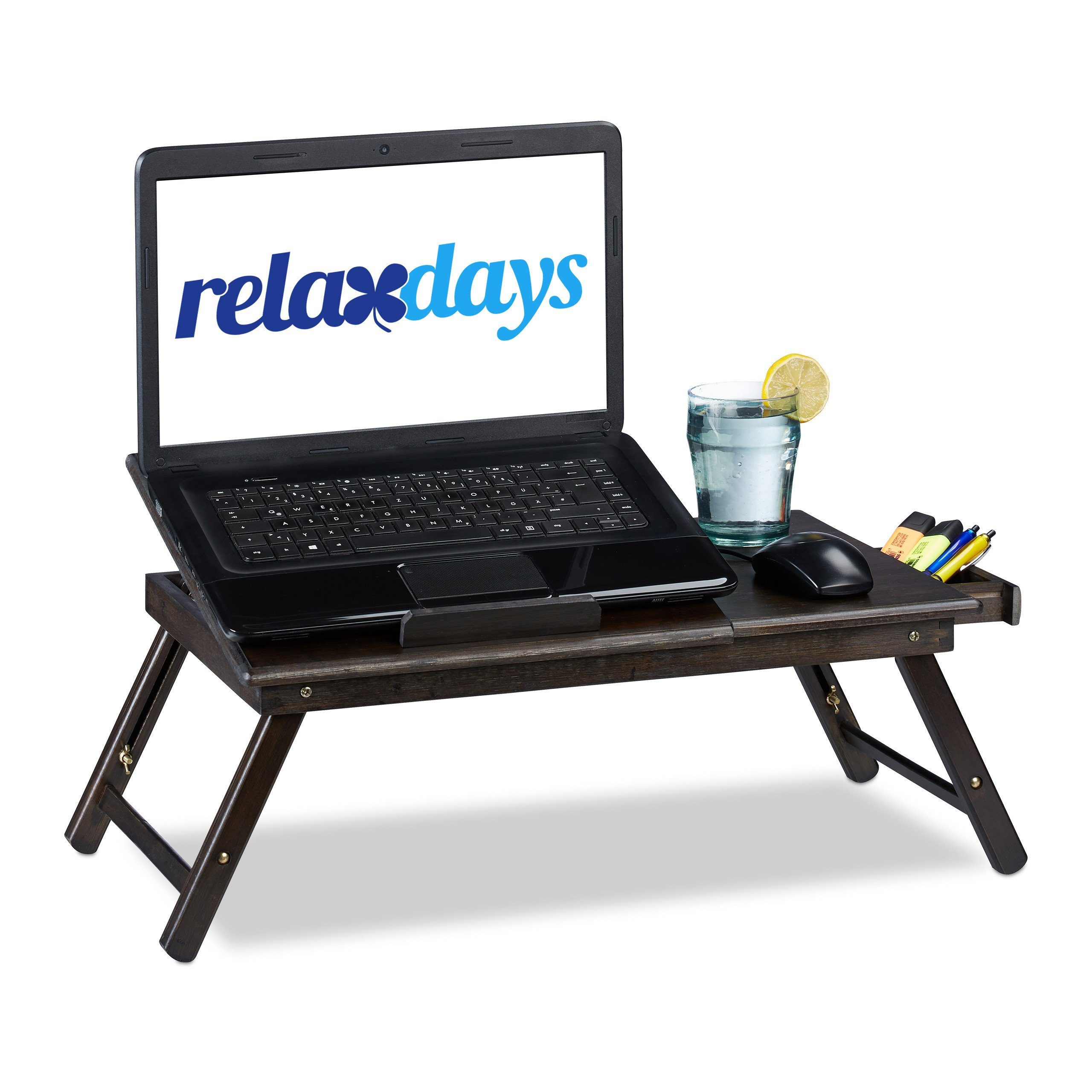 relaxdays Laptop Tablett Bambus Laptoptisch dunkelbraun, Bambus