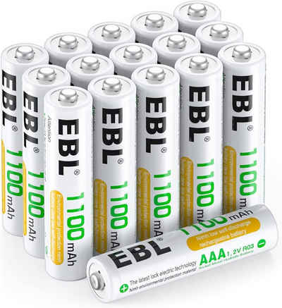 EBL 16 Stück AAA Akku 1100mAh Micro Akkubatterien NI-MH Batterien Akku-Set