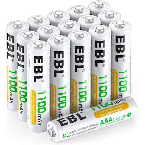 EBL 16 Stück AAA Akku 1100mAh Micro Akkubatterien NI-MH Batterien Akku-Set
