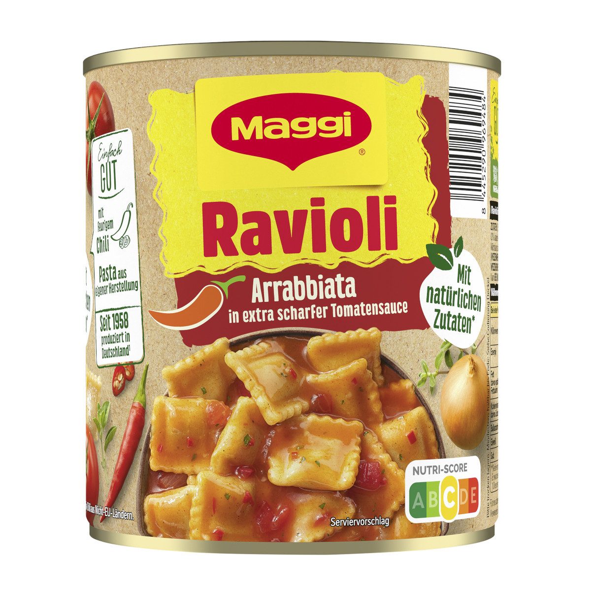 MAGGI Fertiggericht, Maggi Ravioli Arrabiata in Tomatensauce mit Chili Packung 800g