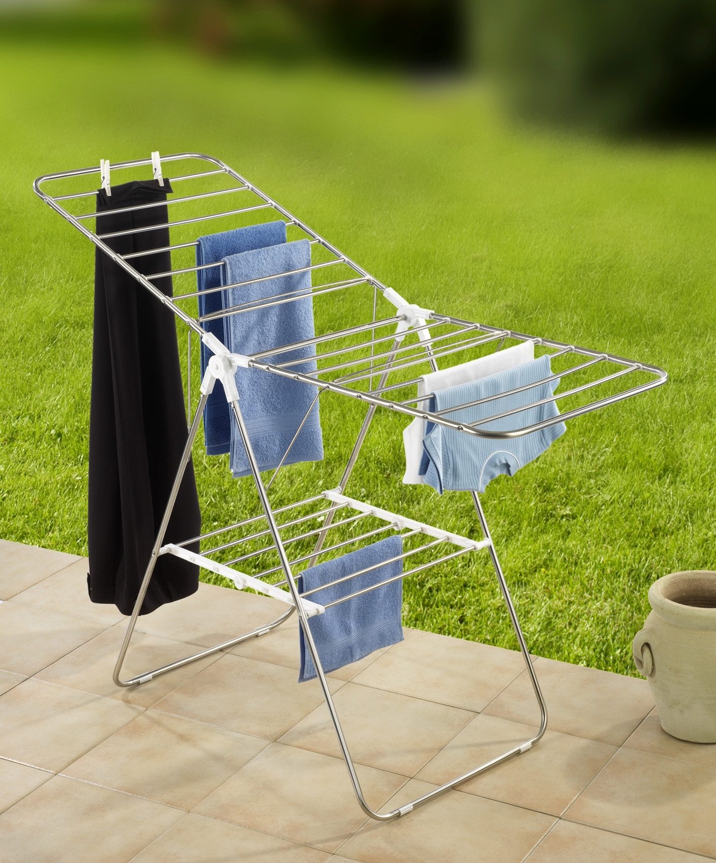 WENKO Wäscheständer Modell Flex, Wäschetrockner mit justierbaren Flügeln, 15 m Trockenlänge, klappbar