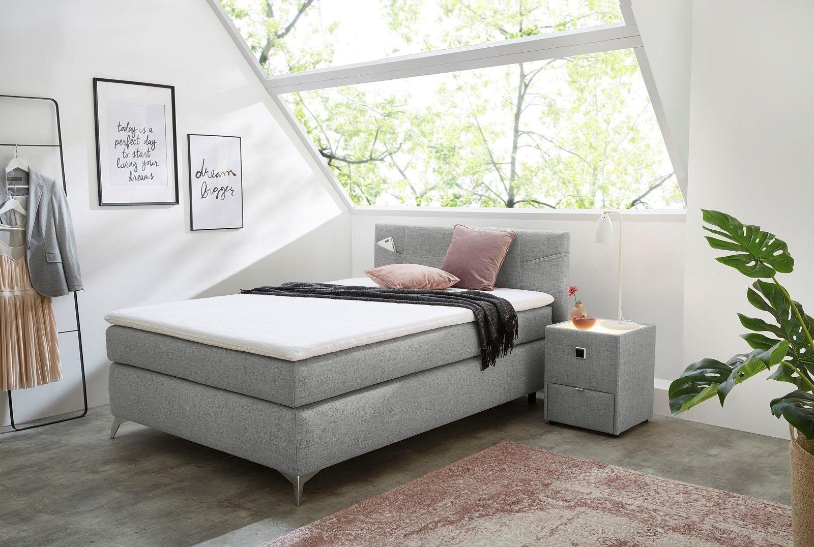 Jockenhöfer Gruppe Boxspringbett Nora erhältlich in den Größen 100,120 & 140cm, mit Topper und höhenvariablem Kopfteil