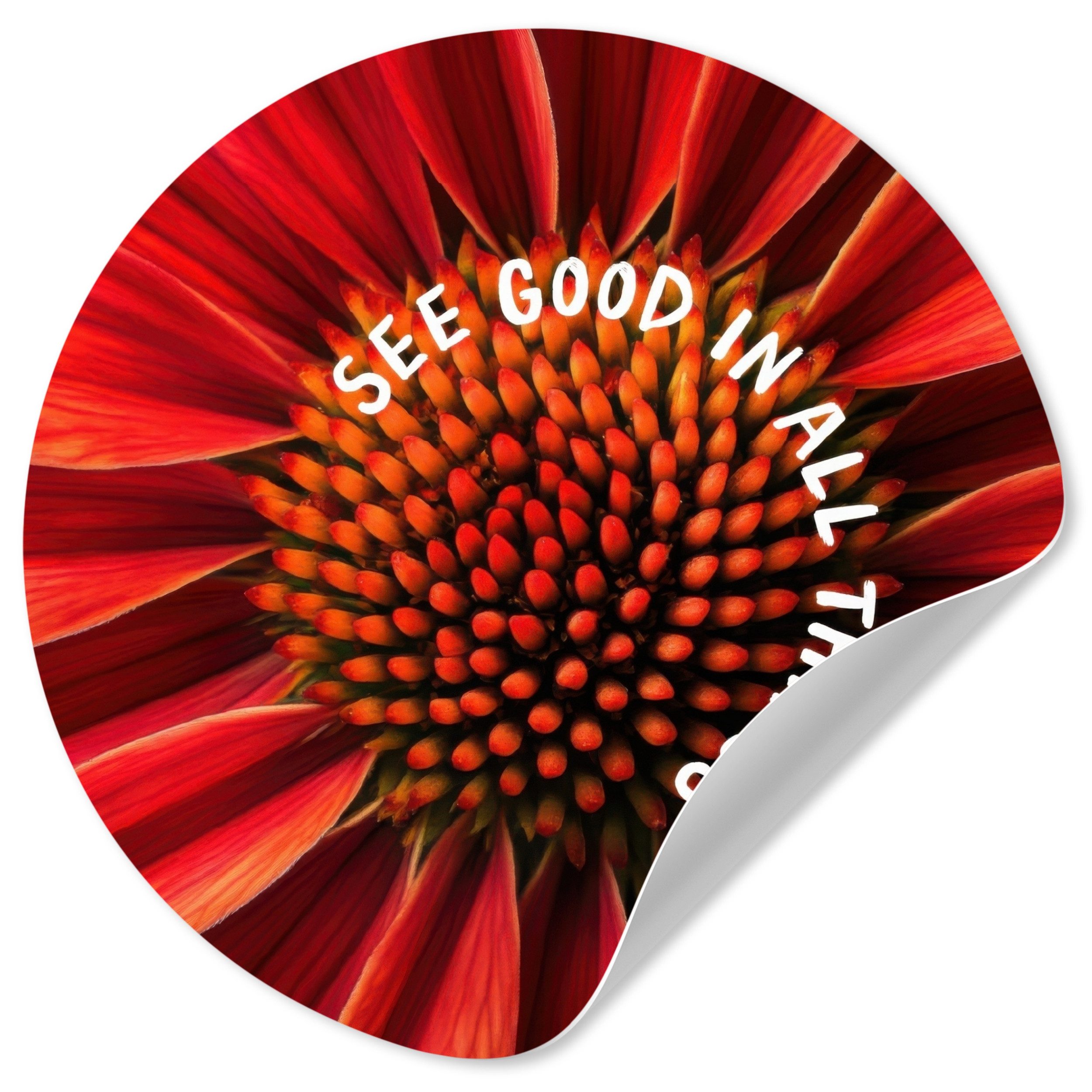 MuchoWow Wandsticker Nahaufnahme - Blume - Zitat - Rot (1 St), Wandtattoo Selbstklebend, Wohnzimmer Deko Aufkleber, 30x30 cm