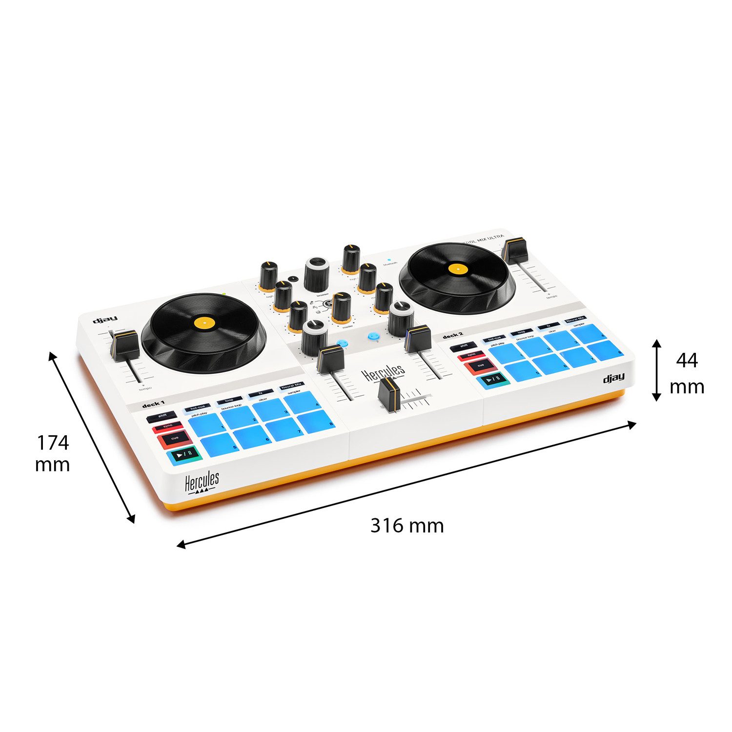 HERCULES DJ Controller Hercules DJControl Mix Ultra mobiler DJ-Controller, (Vollständig kabelloser DJ-Controller mit Akku), DJ-Controller