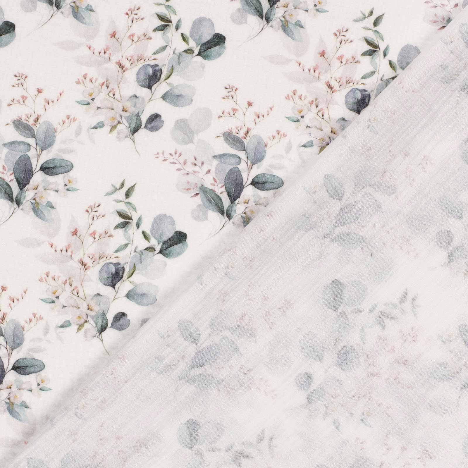 maDDma Stoff Musselin-Stoff Digital-Druck Motive ab 50x130cm uni Mulltuch, Blätter