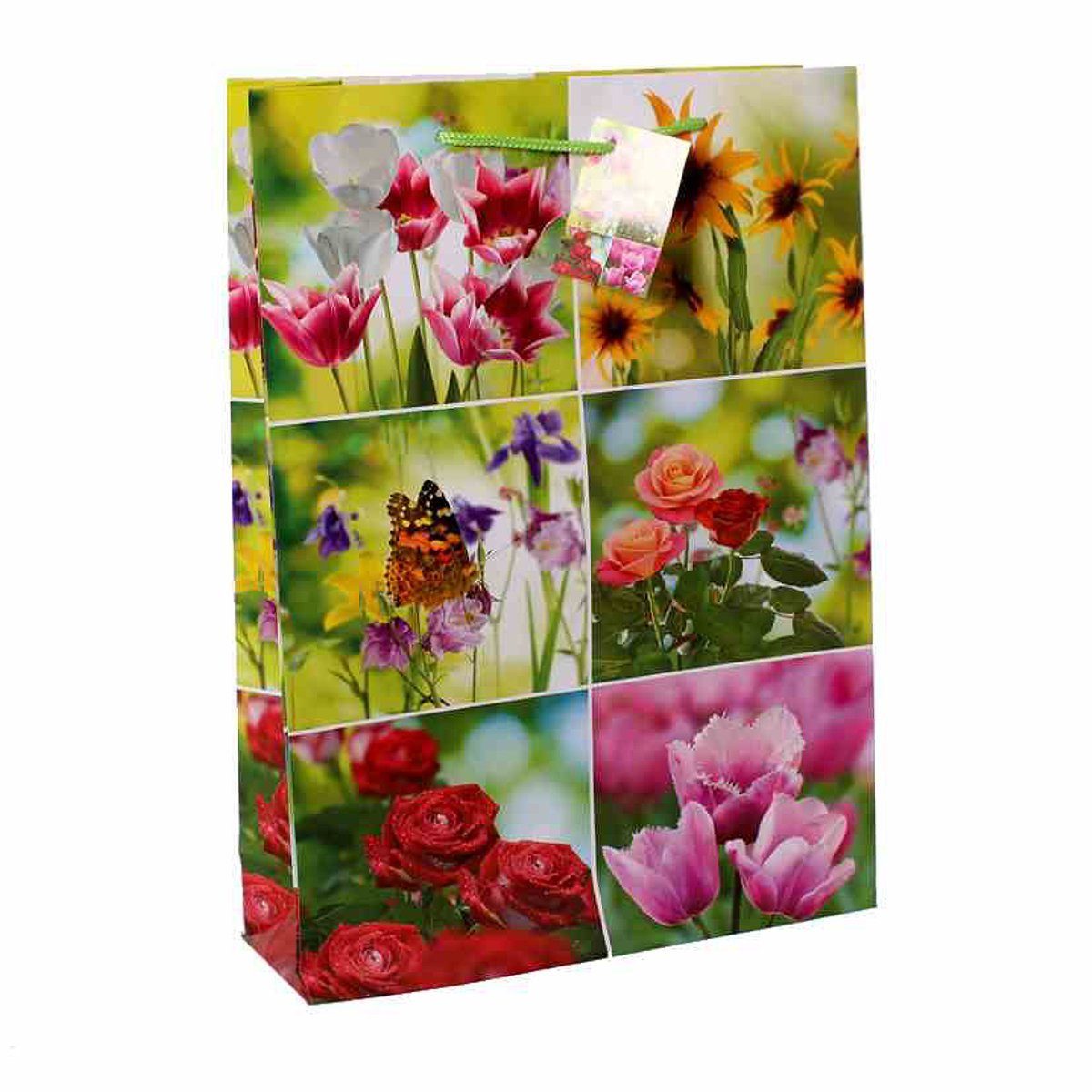 Linoows Tragetasche 10 Stück Geschenktüten `Buntes Blumenmosaik` Tüten, Große Papiertragetaschen