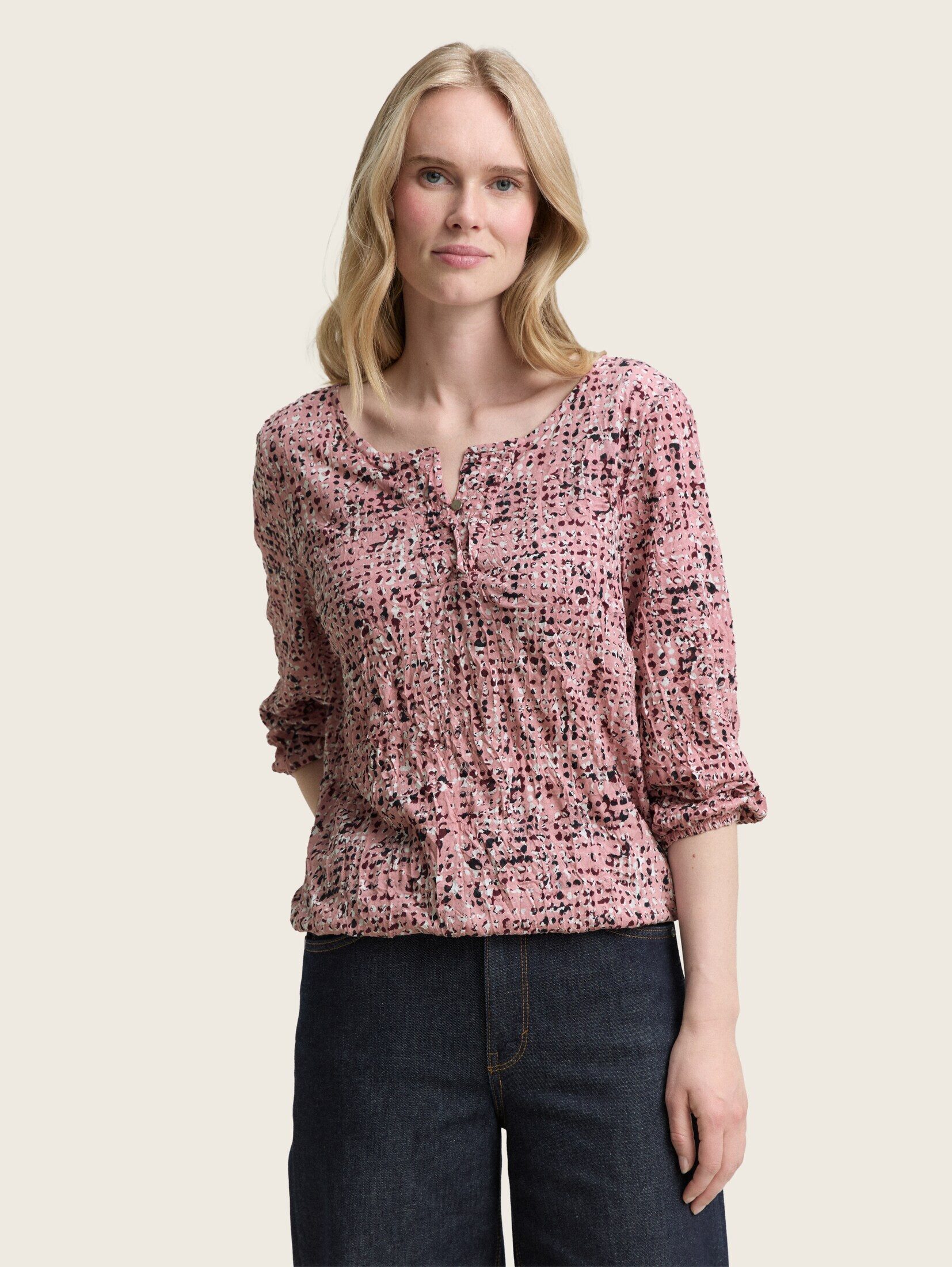 TOM TAILOR 3/4-Arm-Shirt T-Shirt Crinkle Blusenshirt mit Muster günstig online kaufen