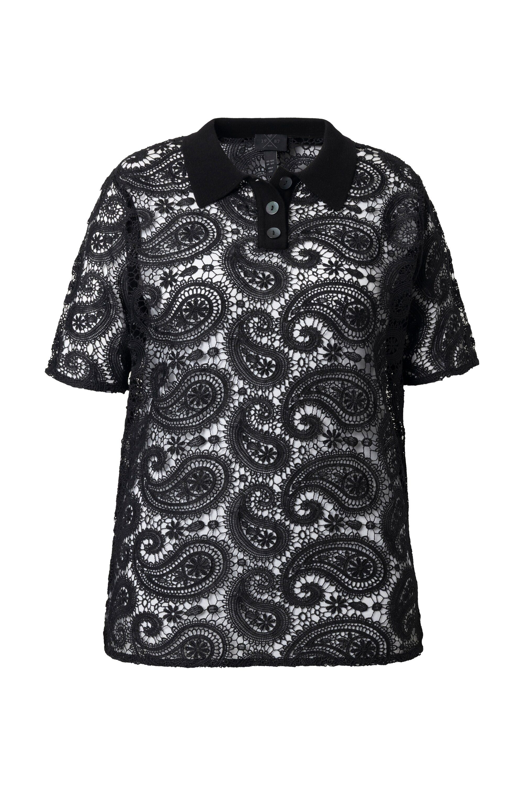 Ulla Popken Poloshirt Poloshirt Spitze Classic Polokragen Halbarm