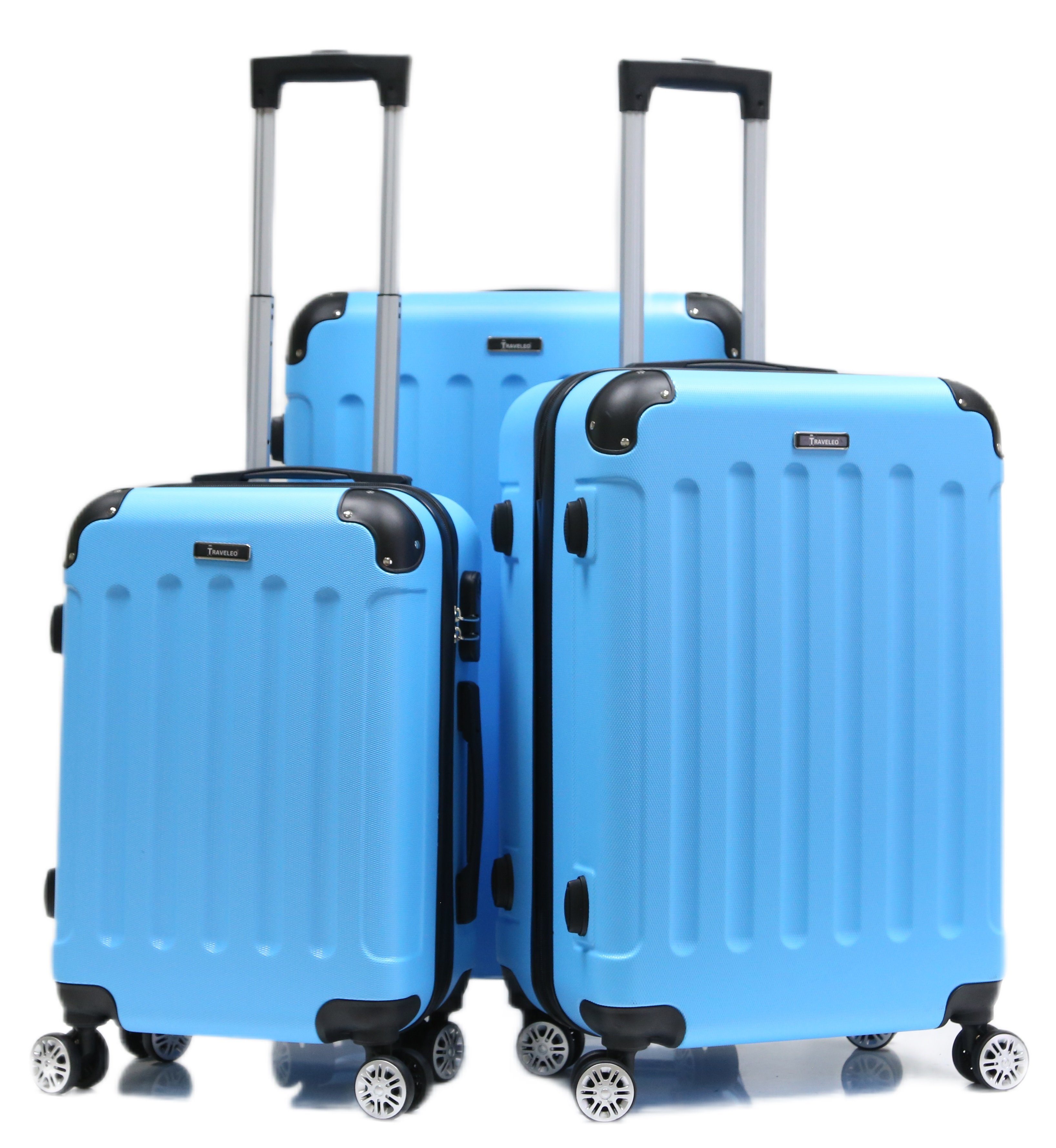 Cheffinger Kofferset Reisekoffer Koffer 3 Skyblue Trolley Set (3 Handgepäck, Hartschale tlg) Kofferset tlg