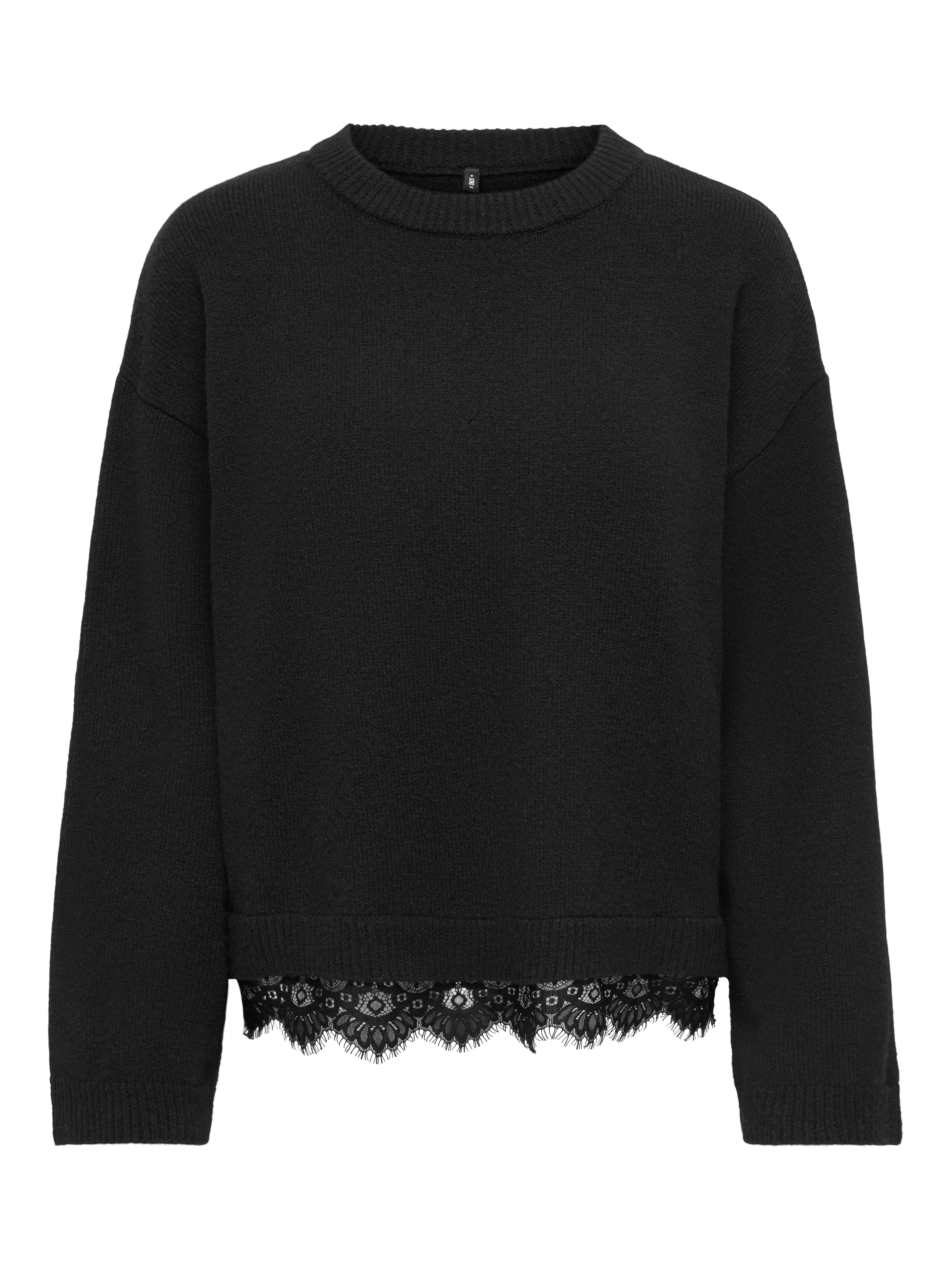ONLY Strickpullover ONLALIVIA LS LACE O-NECK CS KNT Materialmix, regular fit