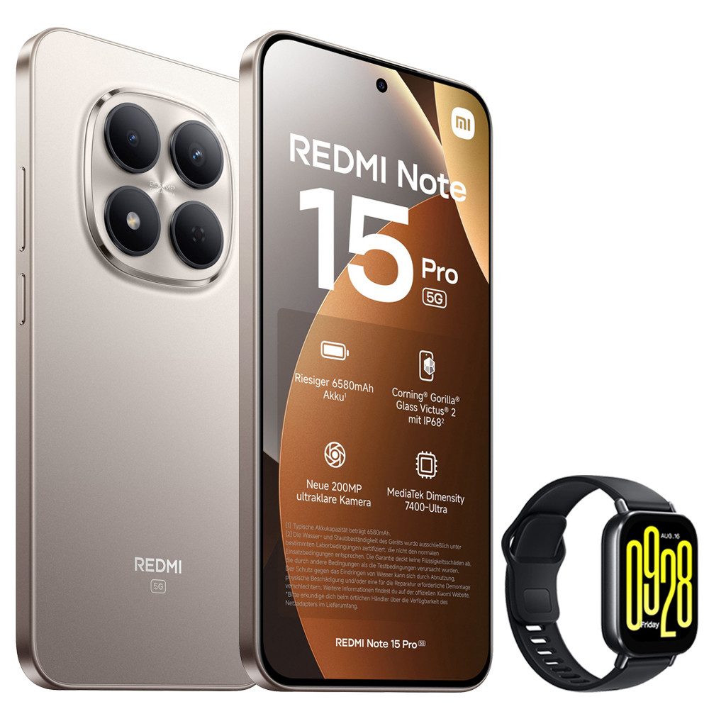 Xiaomi Redmi Note 15 Pro 5G 12+512GB Smartphone & Smartwatch Handy (200 MP Kamera)