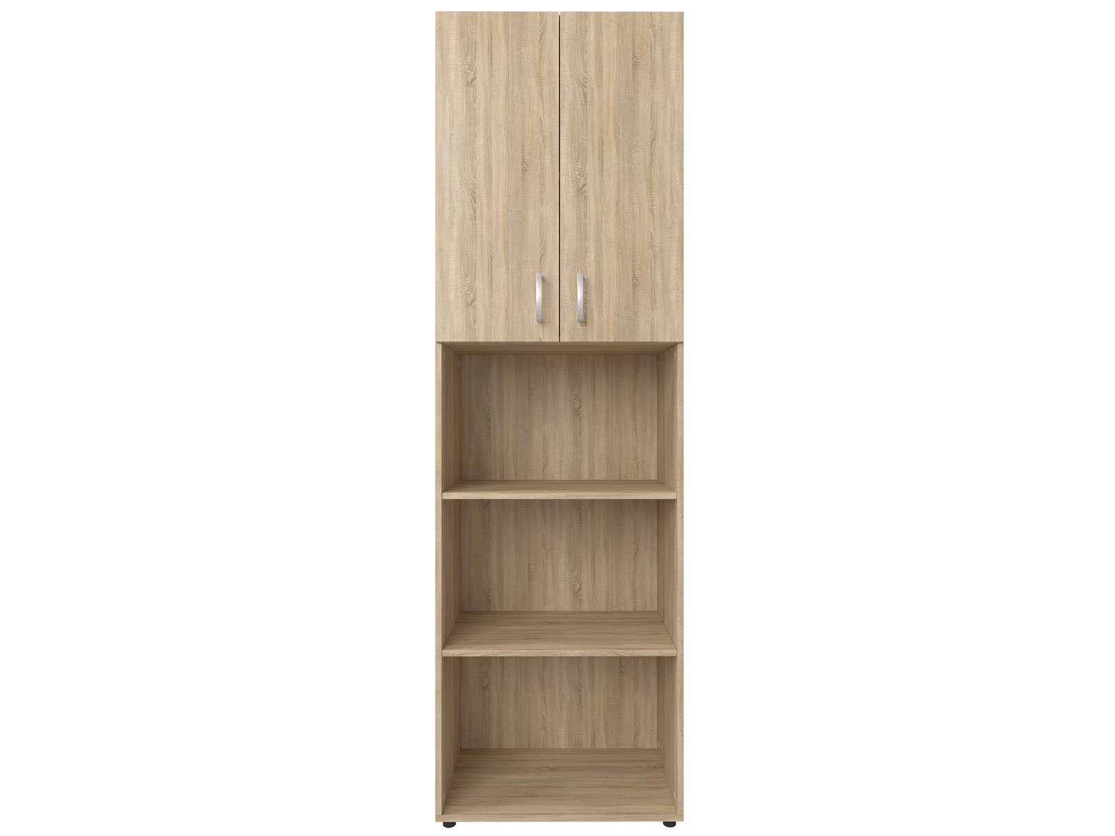 möbelando Aktenschrank Trio Germany Sonoma/Eiche zeitloser 34,5 höhenverstellbaren Made Tiefe Einlegeböden. 190 cm mit Breite Sonoma-Eiche in | - 3 in 23 Spanplatte Beistellschrank cm, cm, aus Höhe 57 Sonoma/Eiche