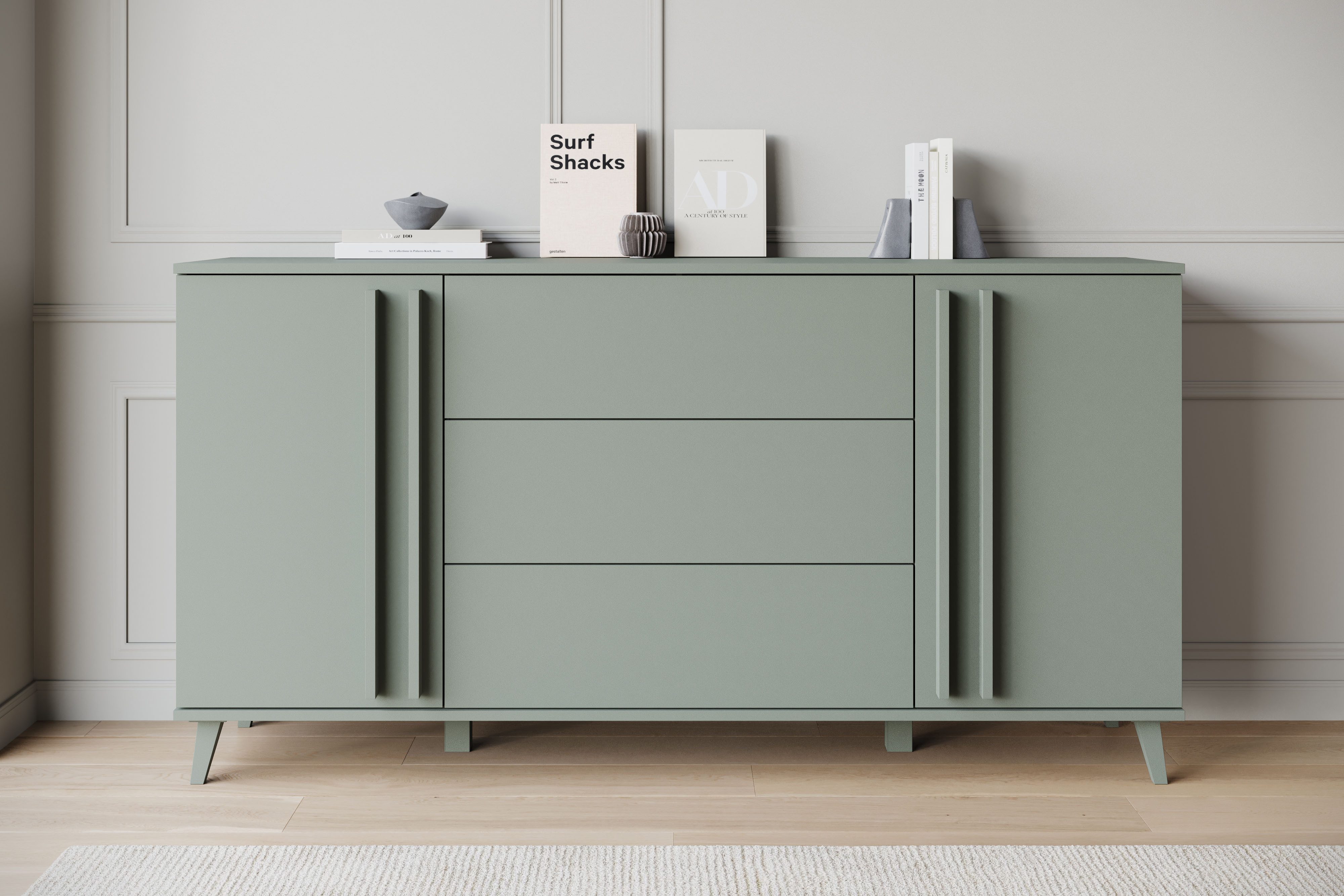 Home affaire Sideboard Helsinki, Kommode mit 2 Türen und 3 Schubladen, Breite 150 cm (1 St), Push-to-Open-Schubladen, höhenverstellbare Einlegeböden