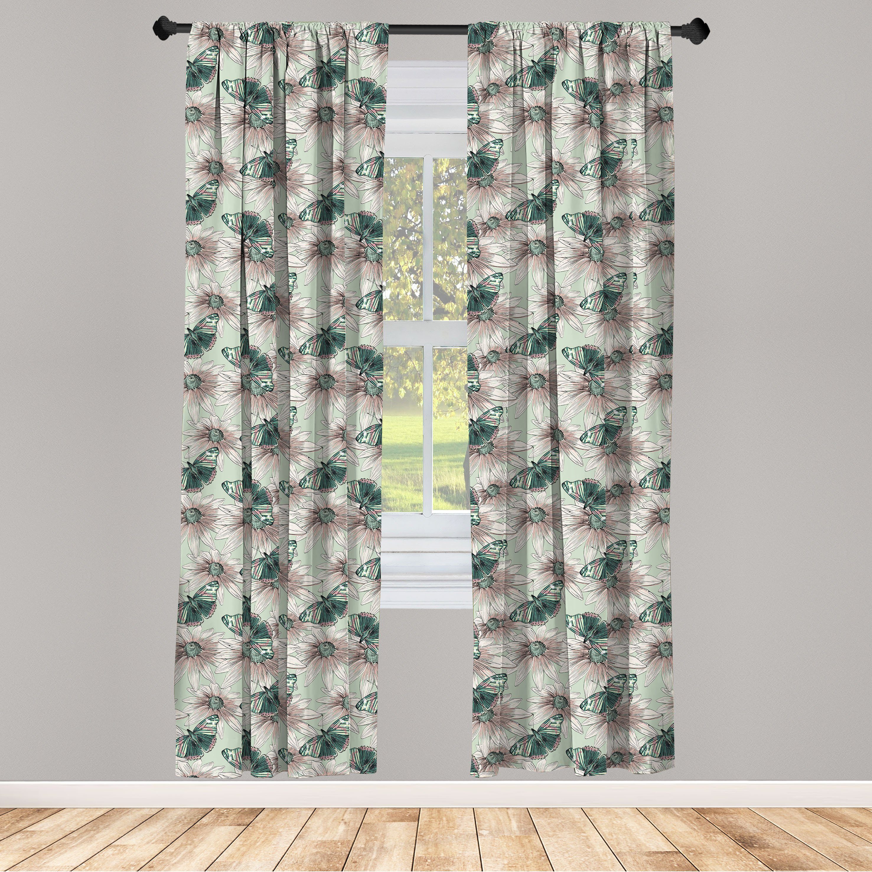 Gardine Vorhang für Wohnzimmer Schlafzimmer Dekor, Abakuhaus, Microfaser, Botanisch Weinlese-Blumen-Schmetterling