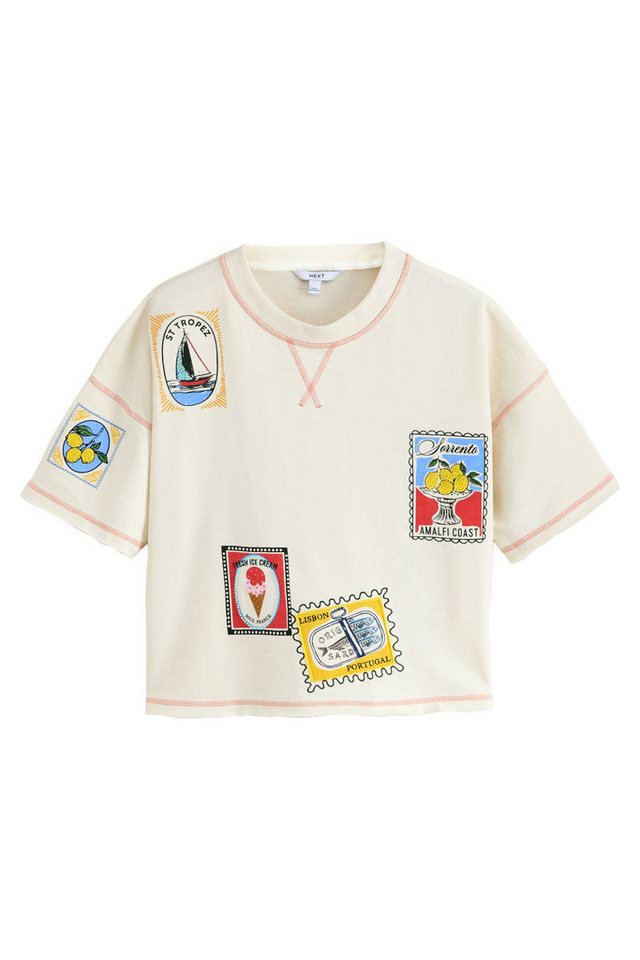 Next T-Shirt Kastiges Rundhals-T-Shirt mit Grafik, Summer Badge (1-tlg)