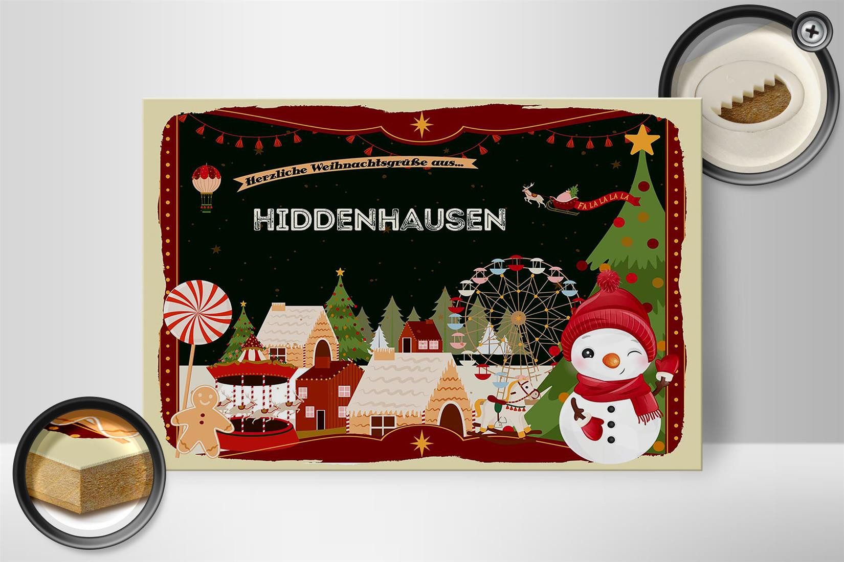 Holzbild Weihnachten Grüße HIDDENHAUSEN 30x20cm