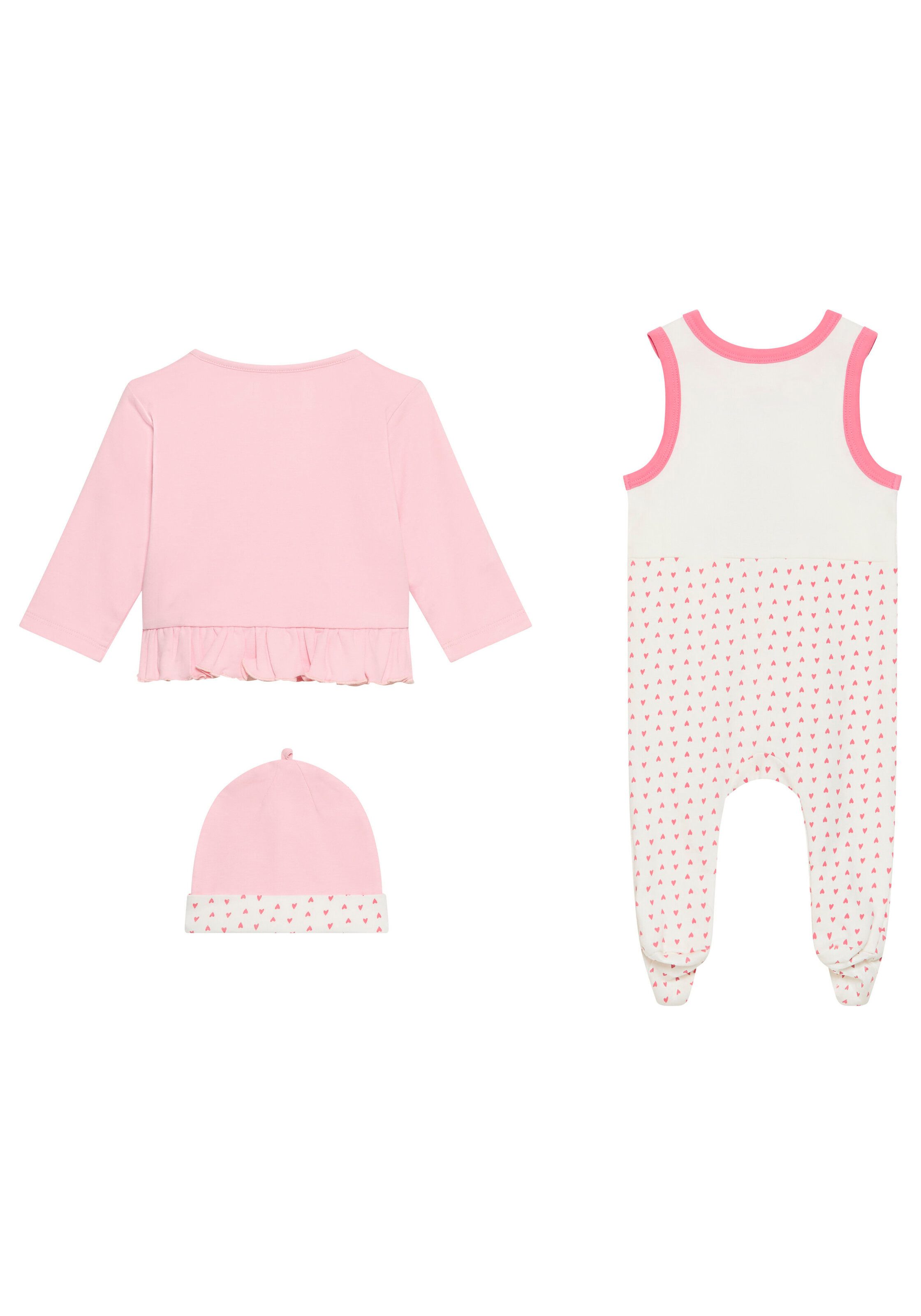 KIDSWORLD Strampler, Jäckchen & Mütze 3tlg Baby-Set, für kleine Mädchen (Set, 3-tlg., 3) aus Bio-Baumwolle