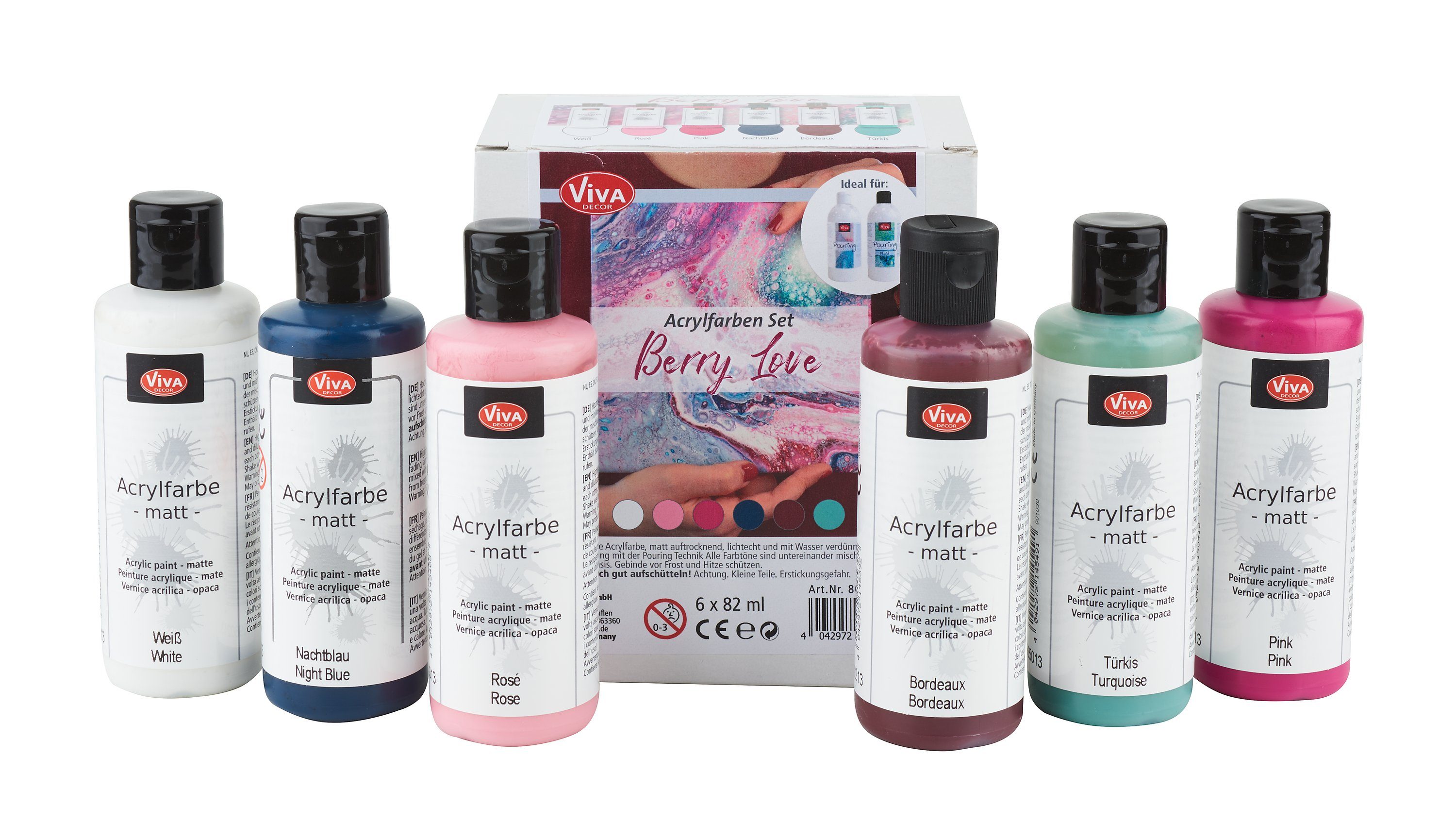 Viva Decor Bastelfarbe Acrylfarben-Set Berry Love, 6er-Set
