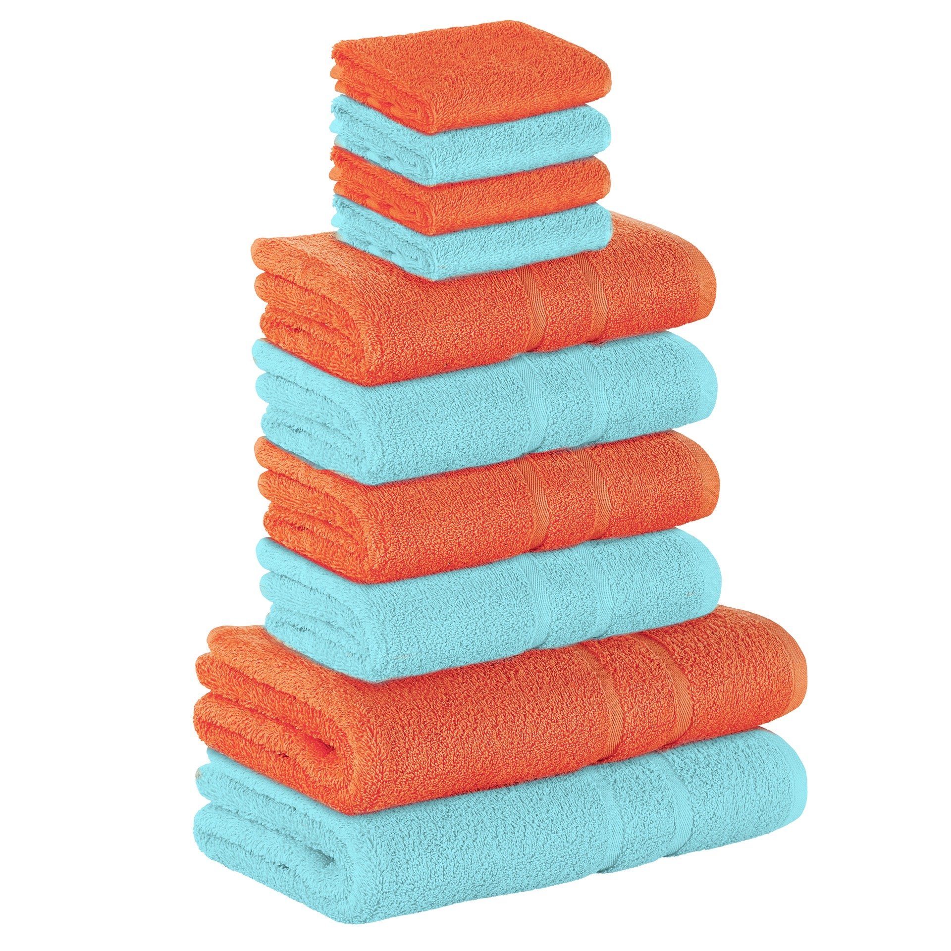 StickandShine Handtuch Set 2 farbig / 4x Gästehandtuch 4x Handtücher 2x  Duschtücher als SET in verschiedenen Farben (10 Teilig) 100% Baumwolle 500  GSM Frottee 10er Handtuch Pack, (2 farbiges Spar Set), 2 farbig 100%  Baumwolle