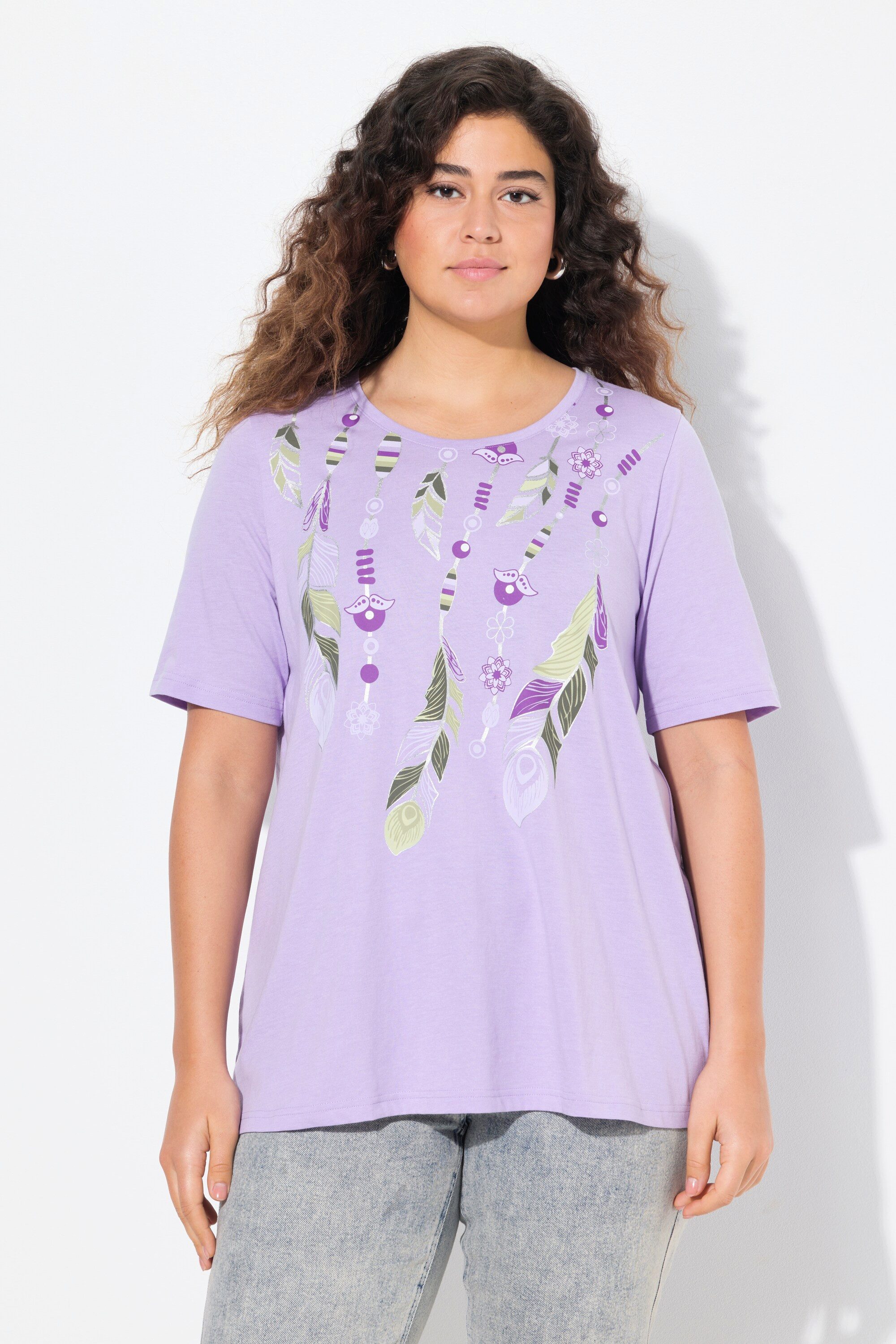 Ulla Popken T-Shirt T-Shirt Federn A-Linie günstig online kaufen