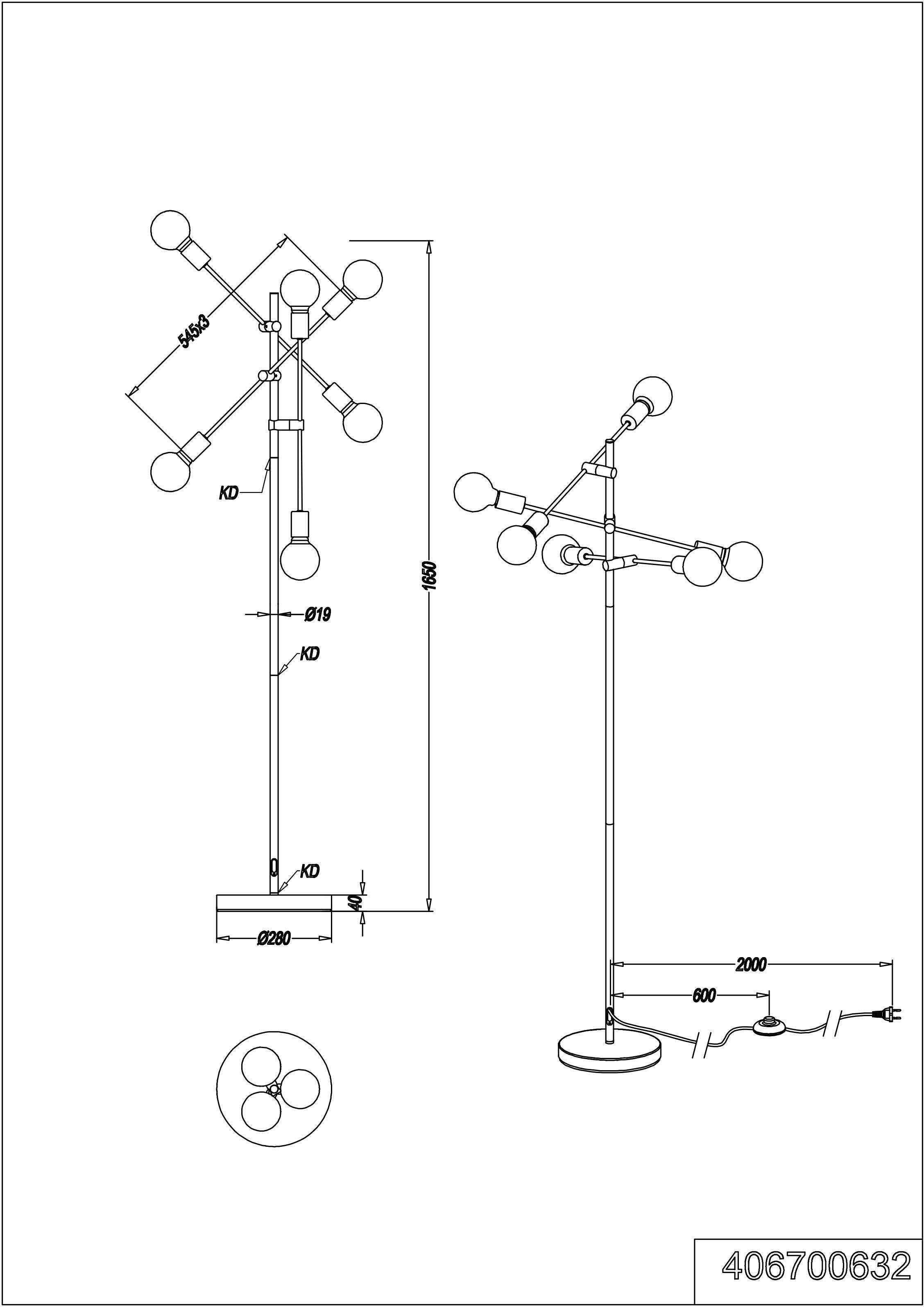 Leuchtmittel, ohne CROSS, Leuchtmittel Fussschalter,schwenkbar, TRIO Stehlampe Leuchten tauschbar