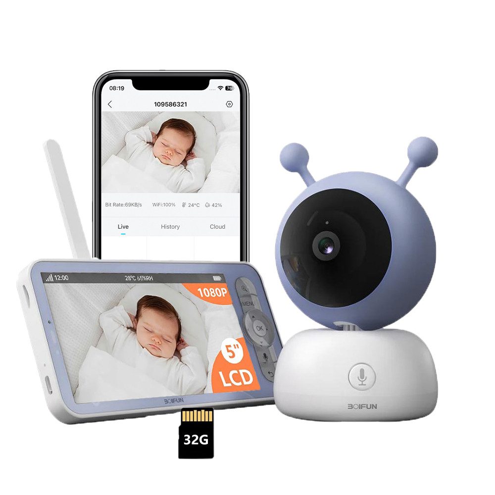 Babyphone Babyphone mit Kamera App 1080P 5" Video Babyphone HD-Nachtsicht