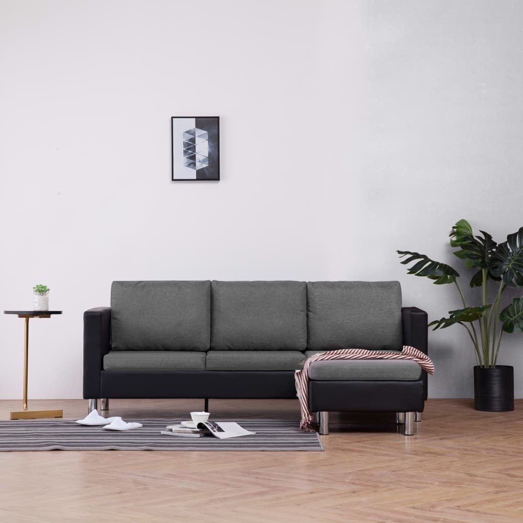 3-Sitzer-Sofa vidaXL mit Kunstleder Hellgrau Schwarz Schwarz und Kissen Sofa