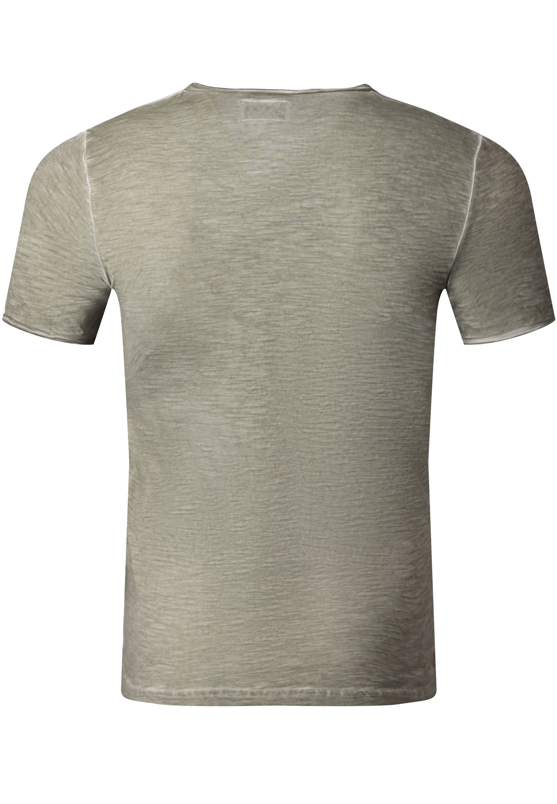 Männer Vintage Style (1-tlg) Optik Reslad Herren V-Neck T-Shirt Shirt verwaschen Reslad khaki V-Ausschnitt T-Shirt Vintage Shirt