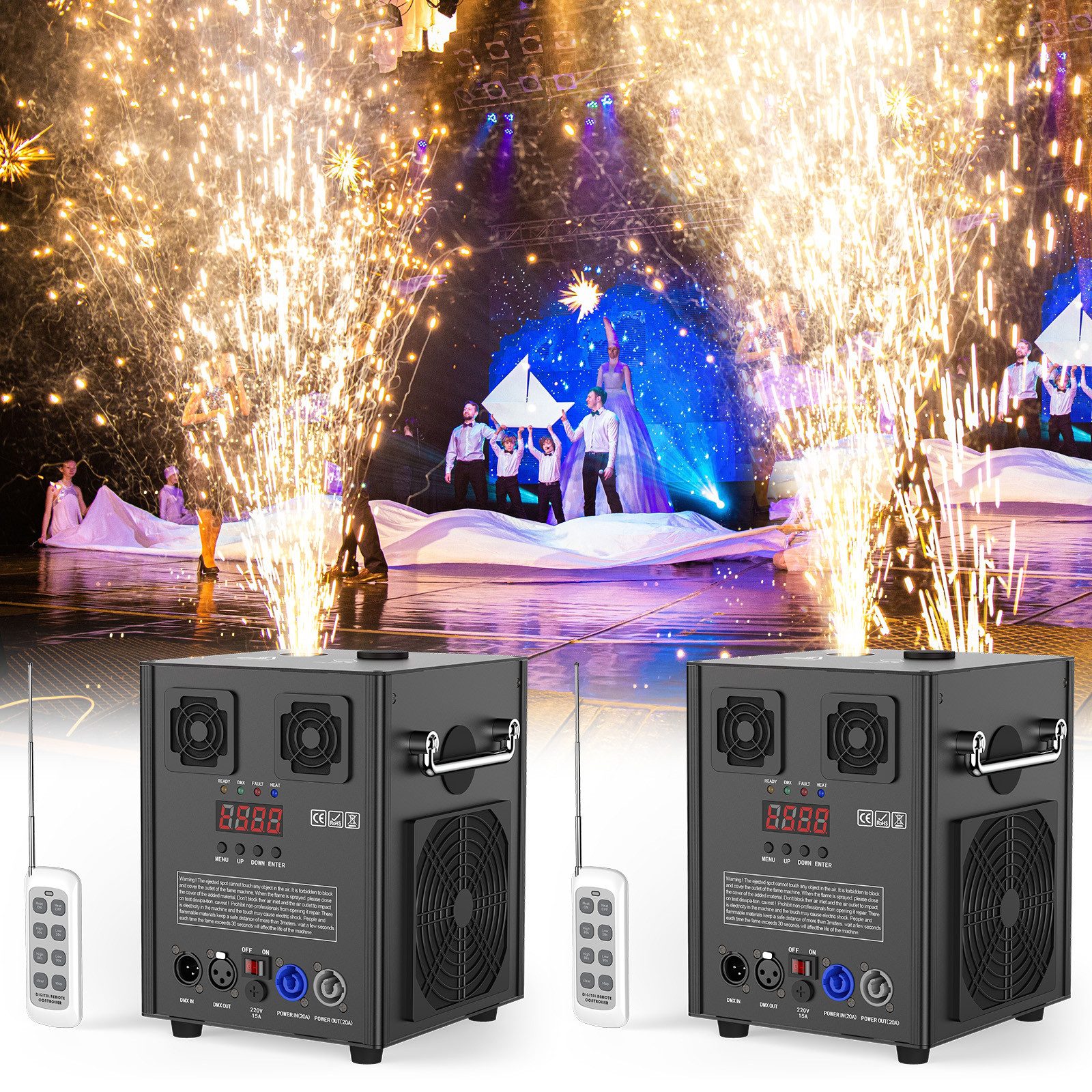 ZonQoonz Discolicht 700-W-Kaltflammenfeuerwerksmaschine mit Transportkoffer für Hochzeiten