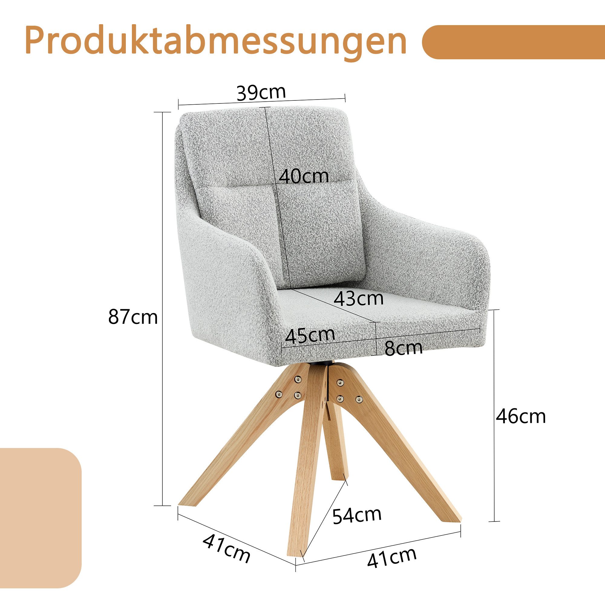 gopop Drehstuhl 2er-Set, Stuhlbeine aus Massivholz, Hellgrau/Beige (2 St)