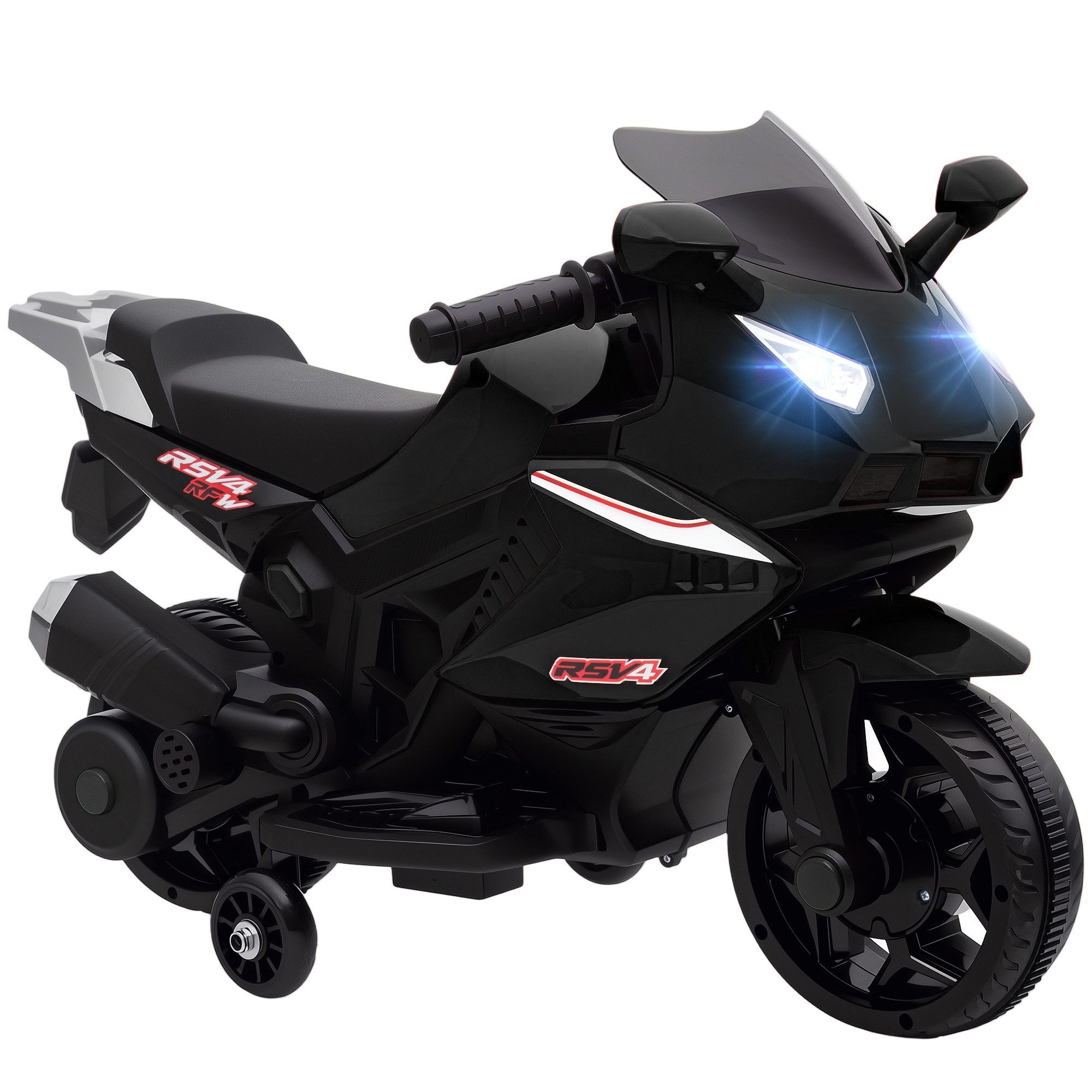 AIYAPLAY Elektro-Kindermotorrad Elektromotorrad mit USB, Stützrädern, Kinder Elektro Motorrad, Belastbarkeit 25 kg, (1-tlg), für Kinder 1,5–3 Jahren Schwarz