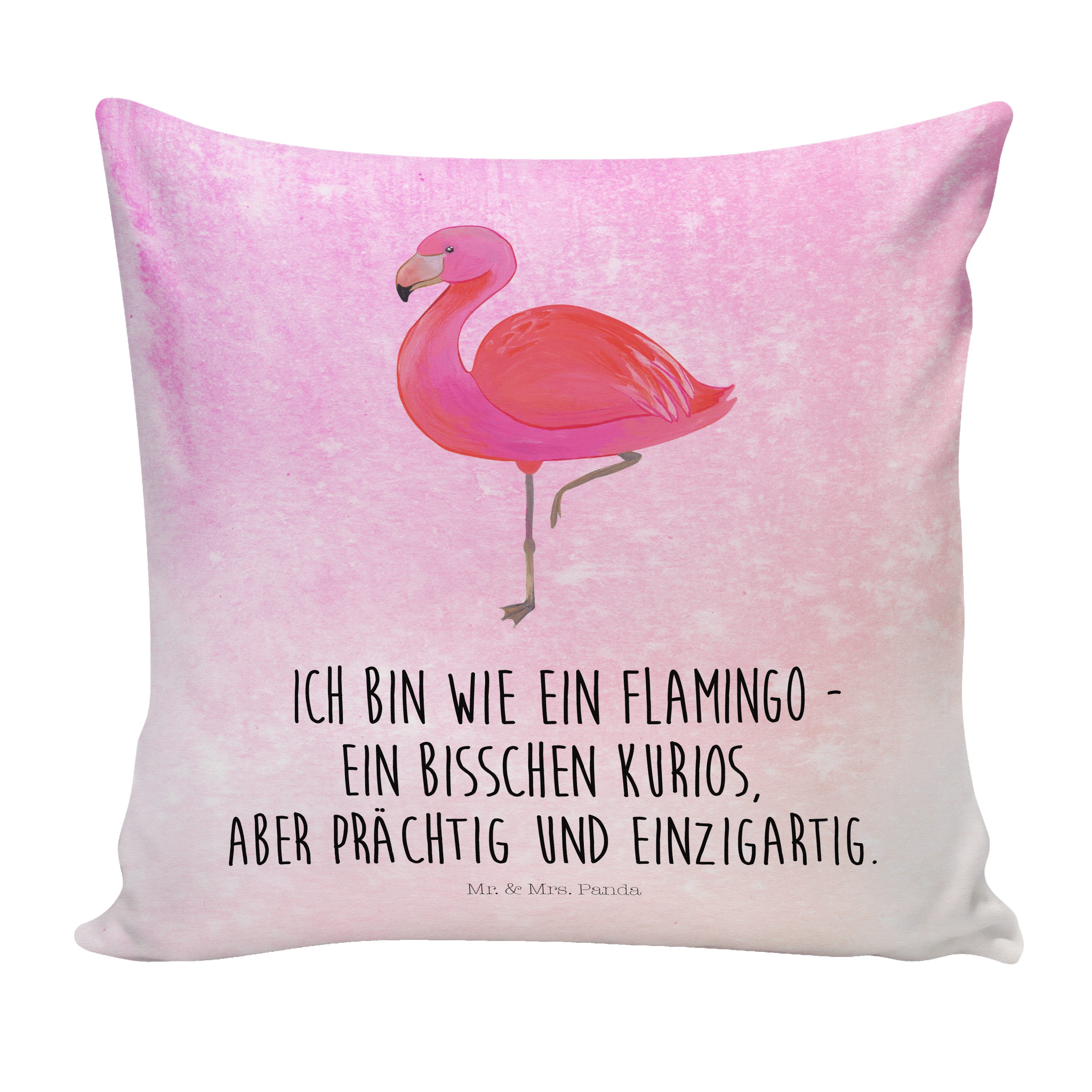 Mr. & Mrs. Panda Dekokissen Flamingo classic - Aquarell Pink - Geschenk, Motivkissen, Sofakissen