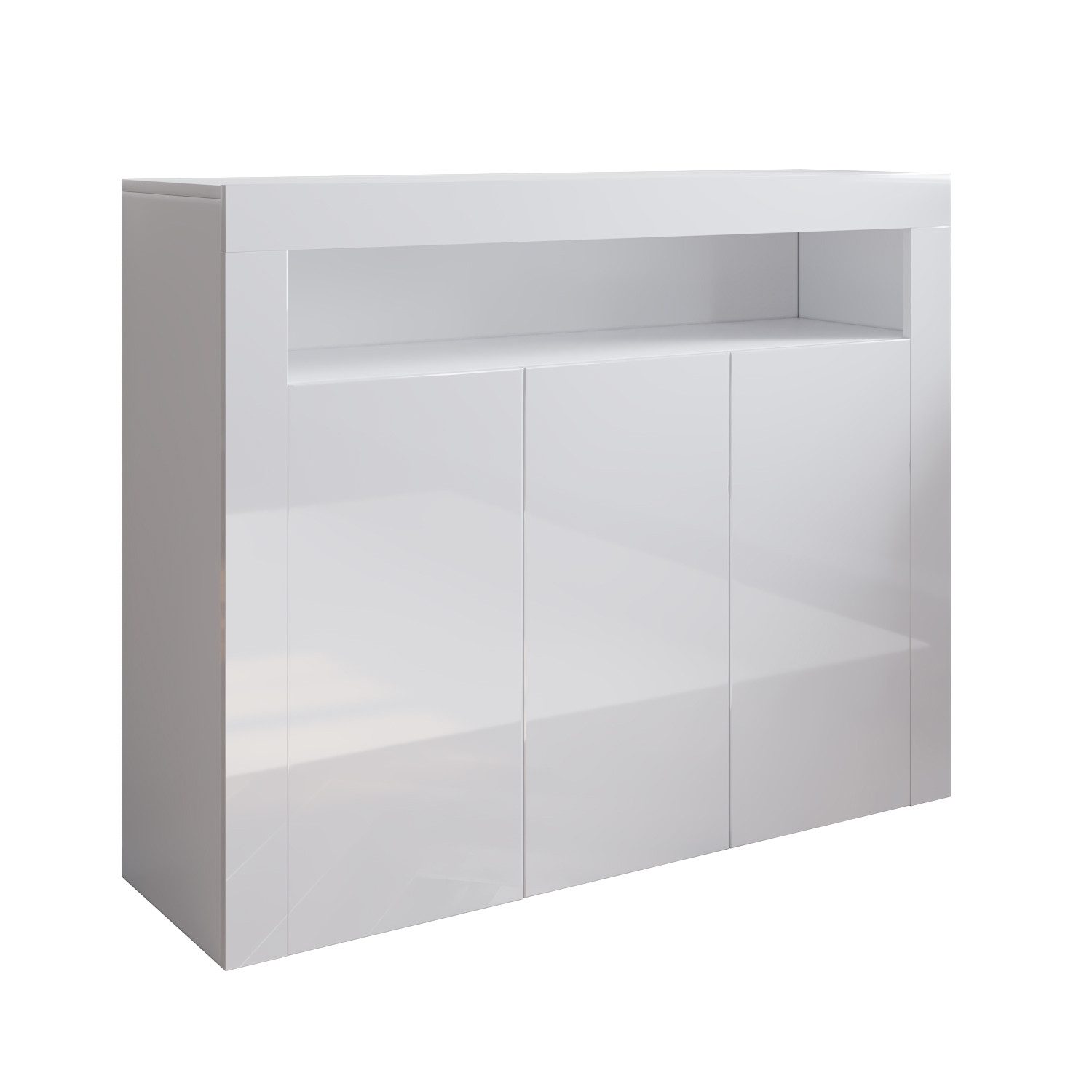 SONNI Highboard Sideboard mit LED-Leuchte 116x93x35cm Weiß Hochglanz Kommode, Wohnzimmerschrank