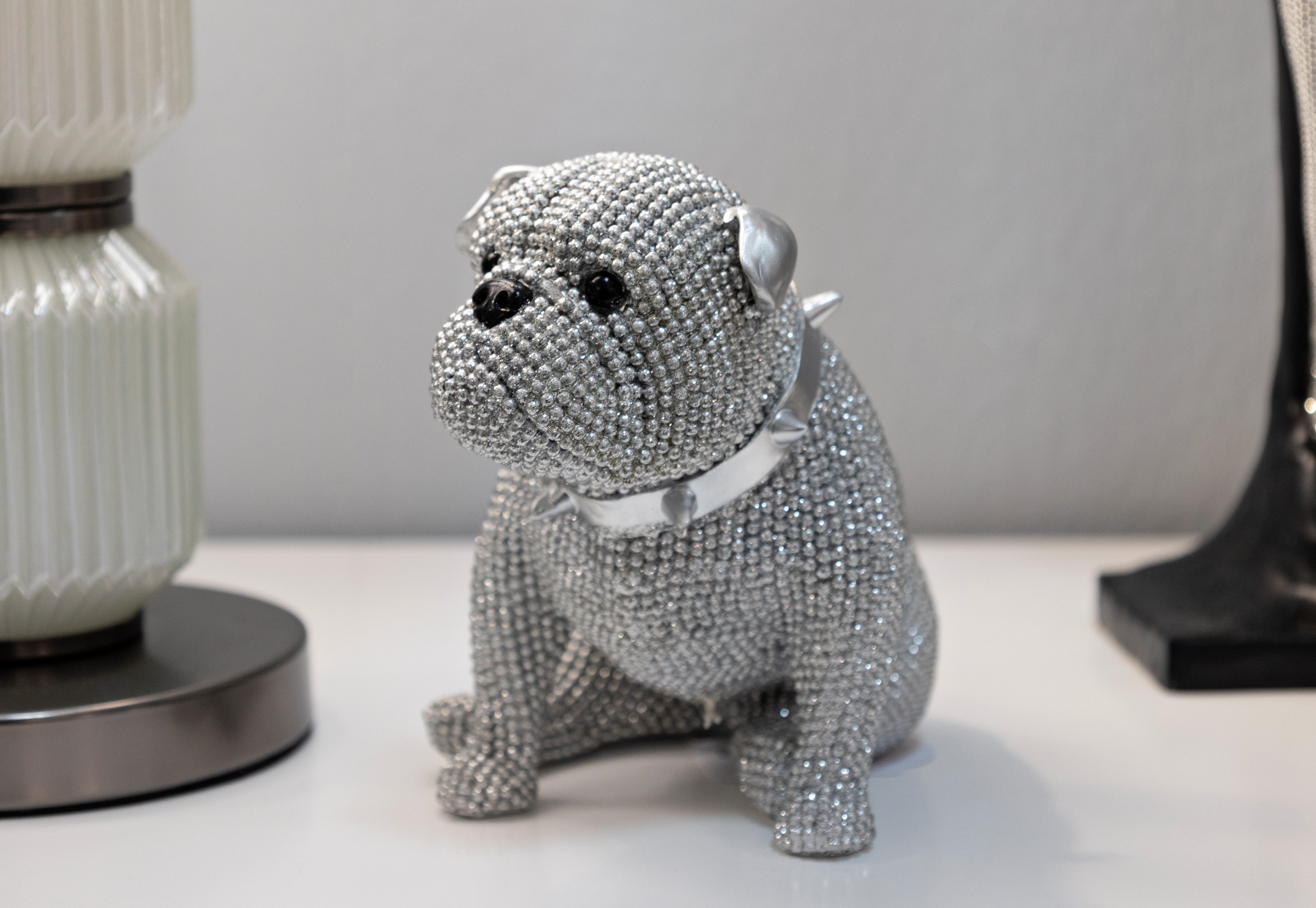 MF Tierfigur Dekofigur Sparky Bulldogge Silber Glam Wohnaccessoire 17 cm (1 günstig online kaufen