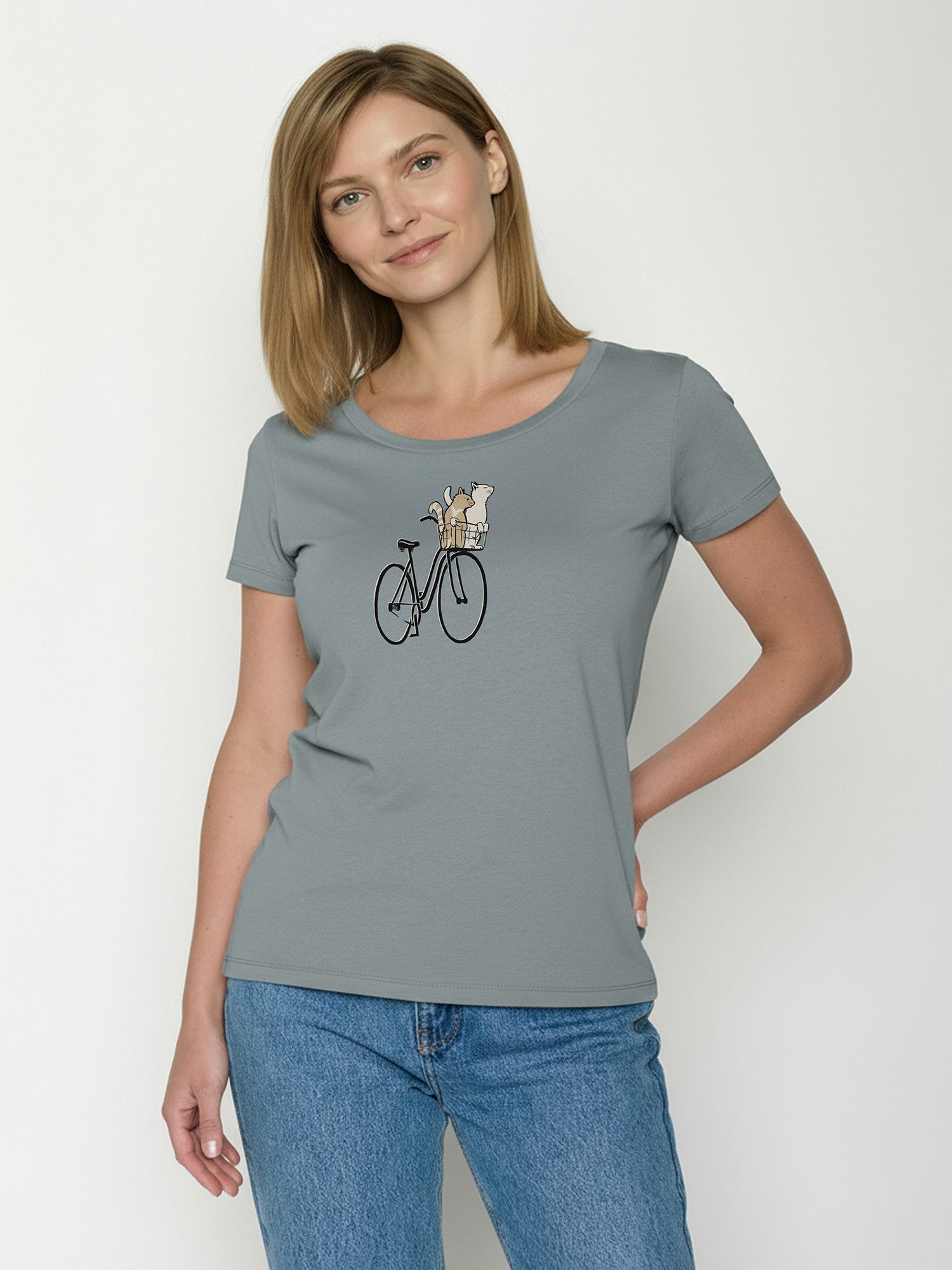 GreenBomb T-Shirt Loves Bike Cat Basket 2 (1-tlg., 1) figurbetont, leicht tailliert, klassische Kurzärmel