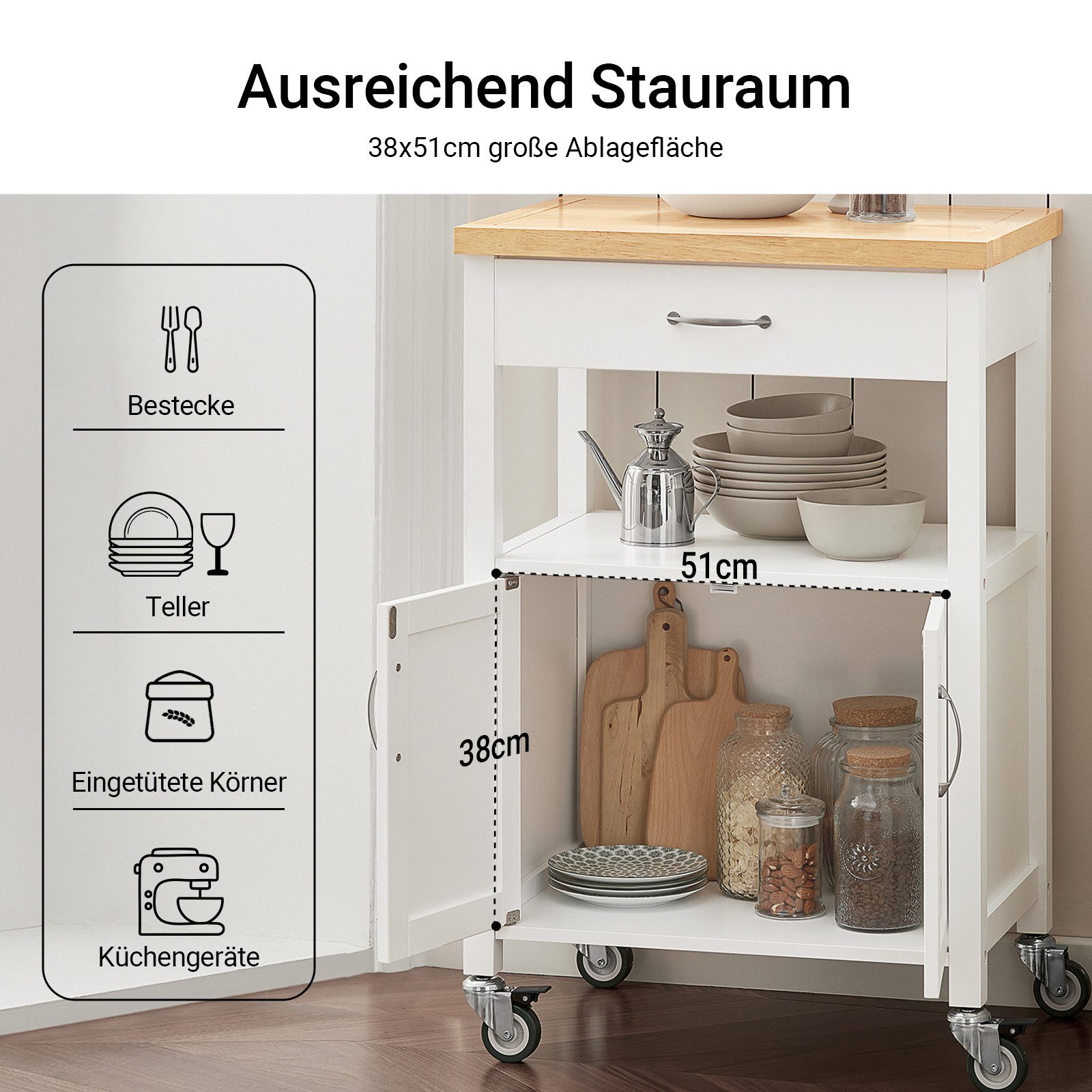 SoBuy Küchenwagen FKW22, Beistelltisch Küchenregal stehend Küchenschrank, Küchenwagen mit Rollen Servierwagen Rollwagen, Küche Esszimmer Büro