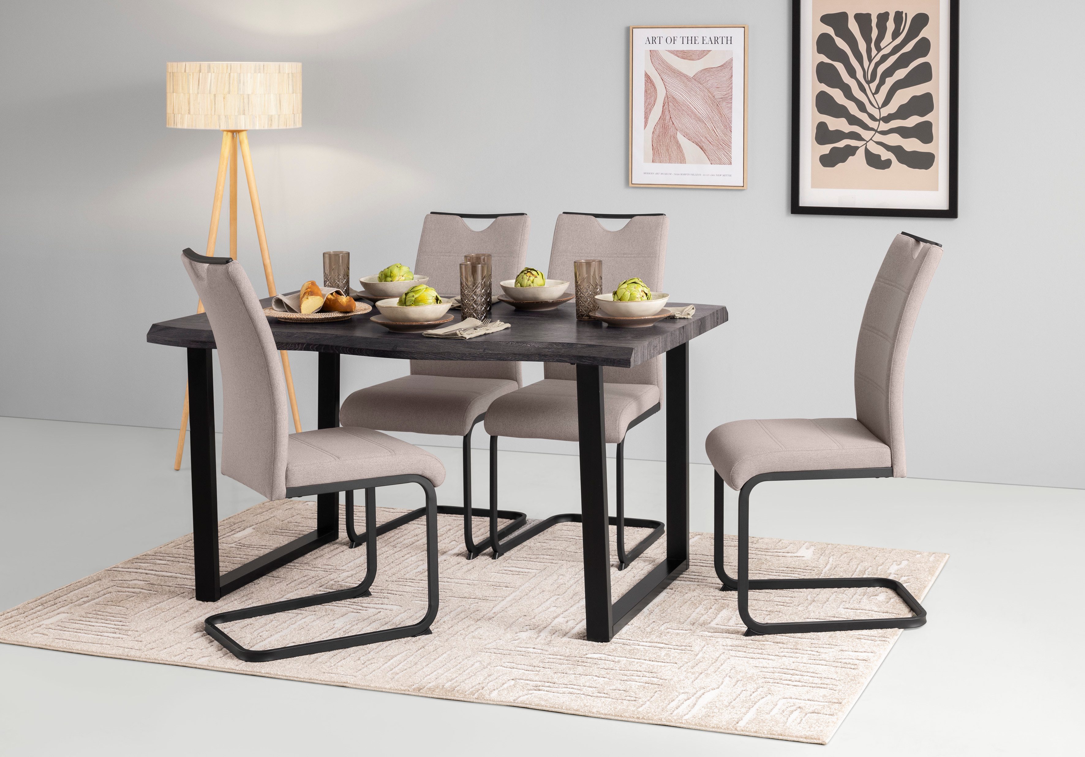 HELA Essgruppe GISELLE Esszimmer, Essgruppe, Sitzgruppe TOPSELLER!, (Set, 5-tlg., 5er Set, Tisch plus 4 Stühle), Esstisch U-Gestell Metall, Tischplatte mit Baumkante, OTTOs Choice