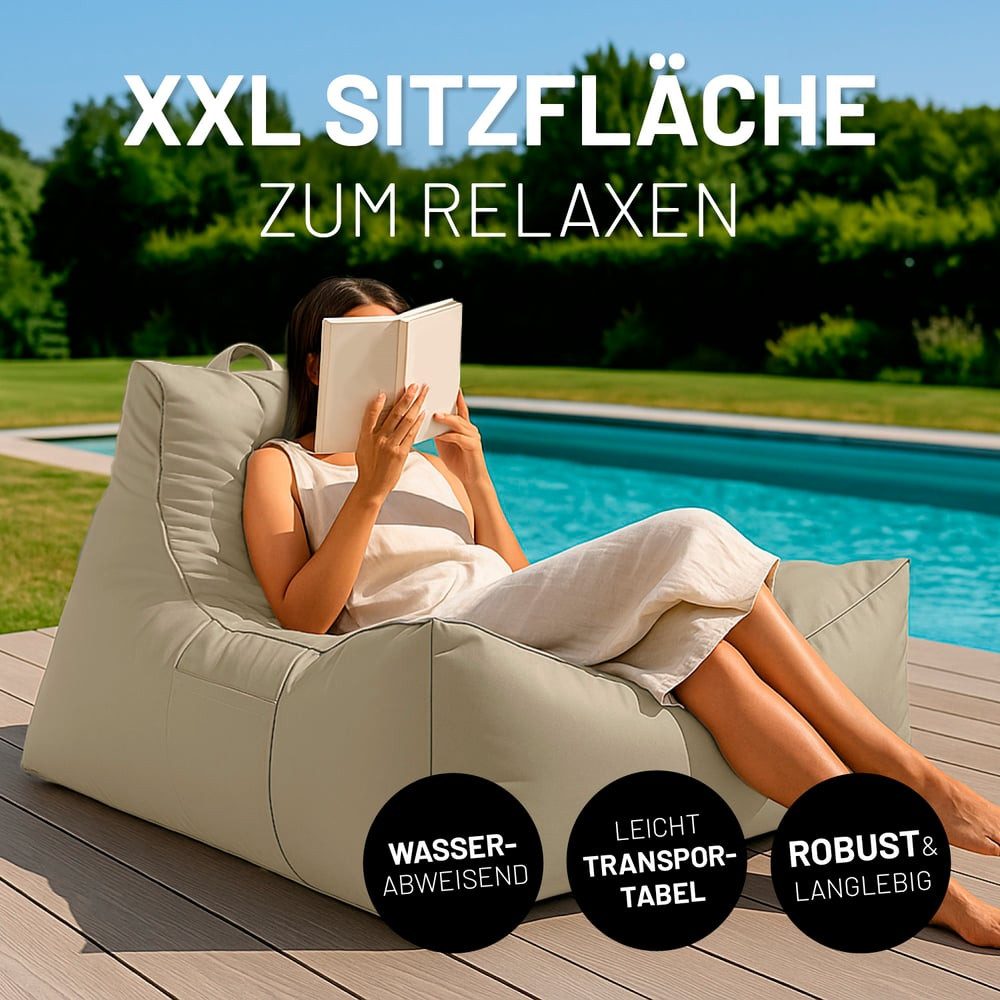 Lumaland Sitzsack Sitzsack-Lounge In-& Outdoor 380l beige, mit Flaschenhalter
