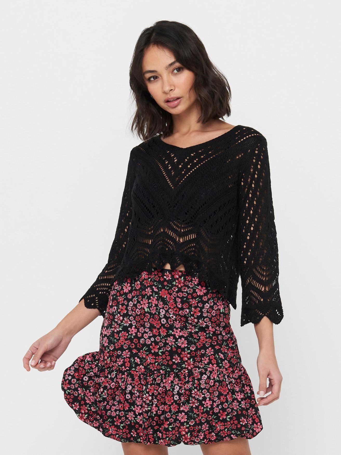 JACQUELINE de YONG Strickpullover Cropped 3/4 Arm Strick Spitzen Struktur J günstig online kaufen