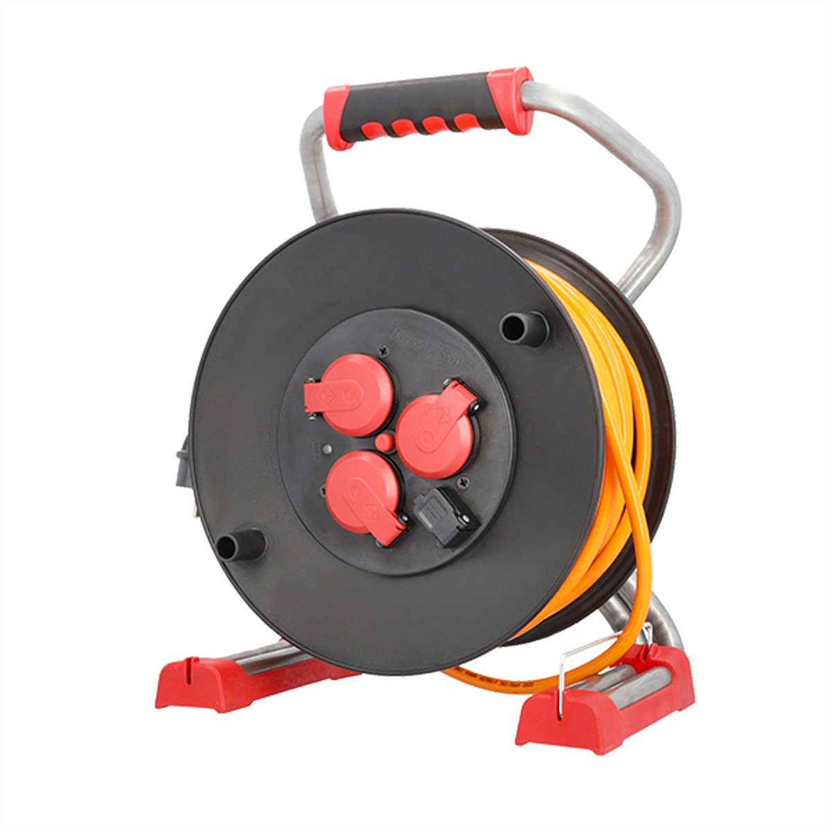 Bachmann Profi-Kabeltrommel 3xCEE7/3 H07BQ-F 3G 2,5mm² 40,0m Kabeltrommel (Kabellänge 40 m), 1x USB-A Charger 5V/1A, 399.193
