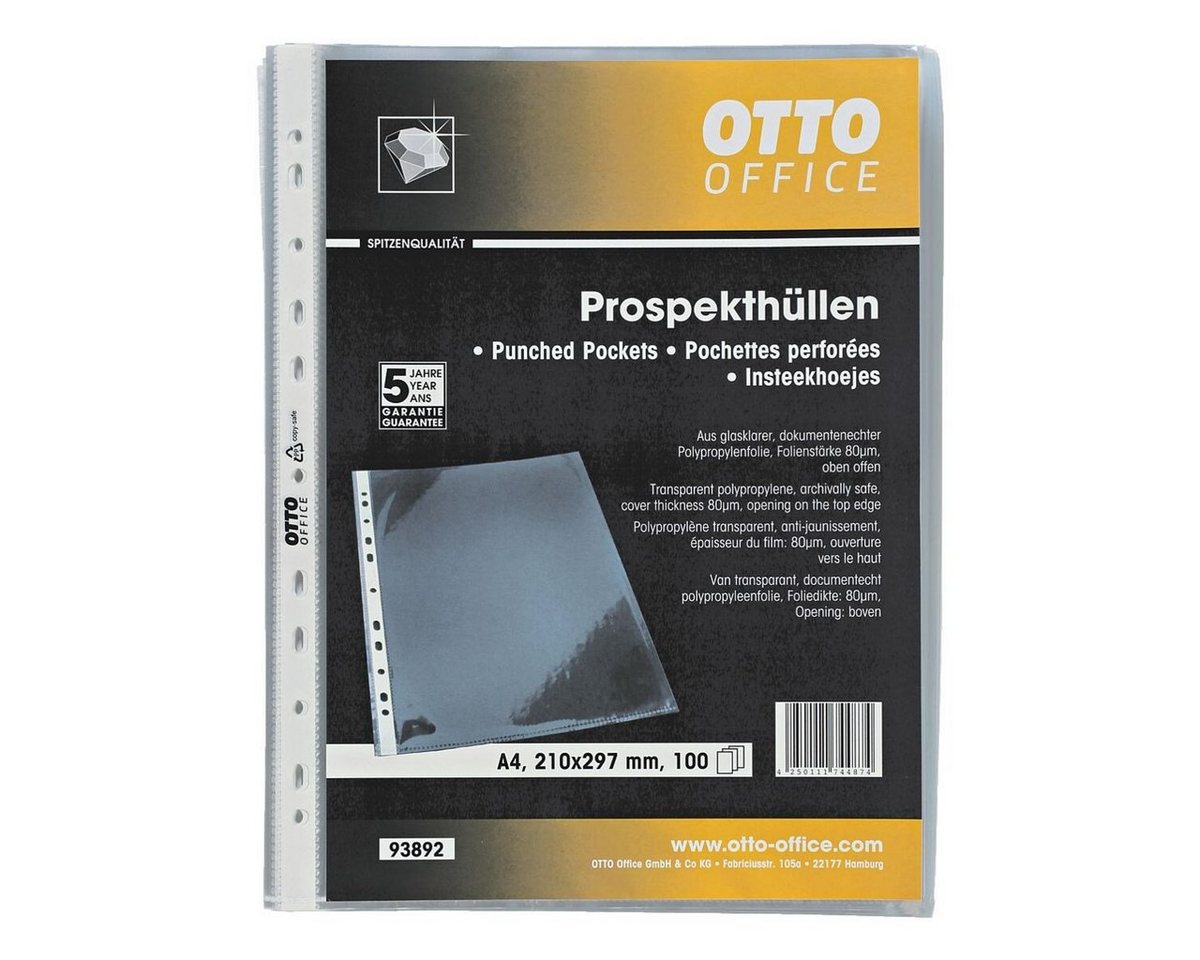 Otto Office Premium Prospekthülle Premium, 100 Stück, glasklar, Format A4 mit Multilochung, oben offen