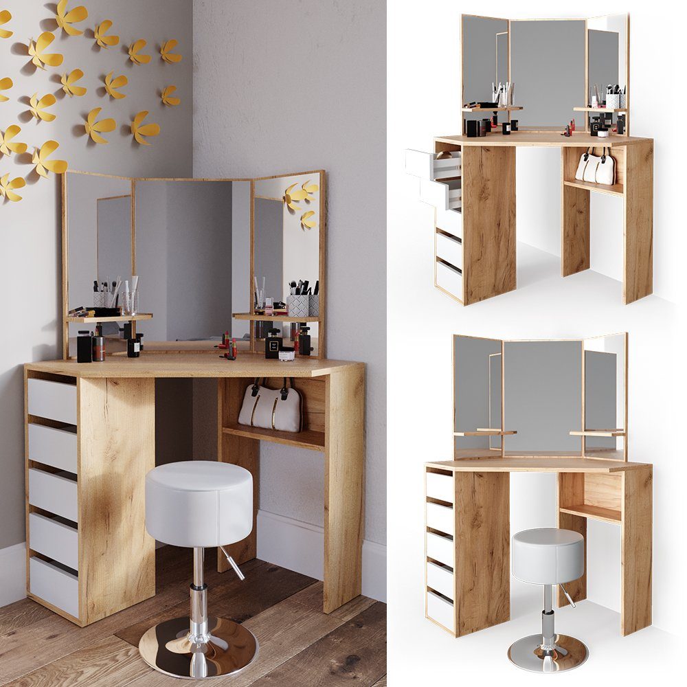 Vicco Schminktisch Arielle, Goldkraft Eiche/Weiß, 110 günstig online kaufen