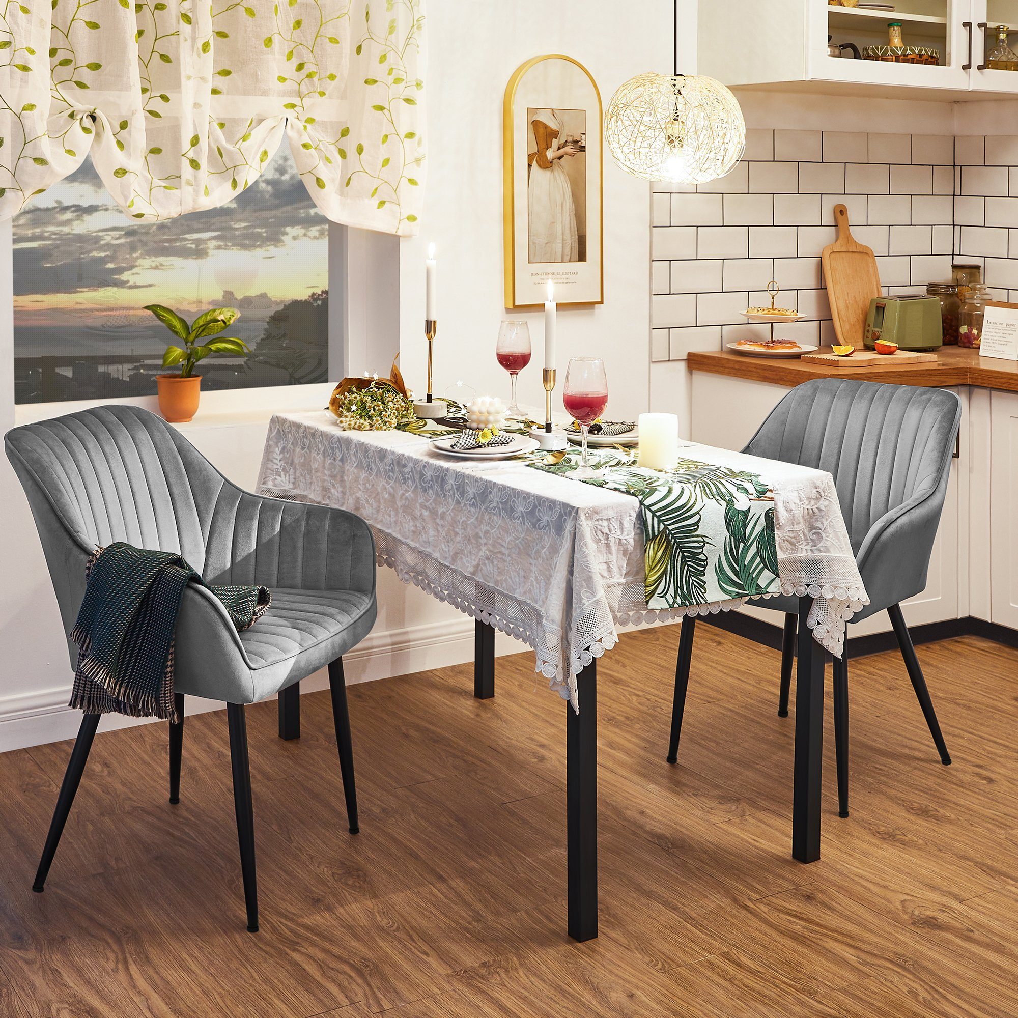 SONGMICS Esszimmerstuhl Küchenstuhl aus Samt, Polsterstuhl mit Armlehnen, Loungesessel (2 St), bis 120 kg belastbar, für Esszimmer, Küche, mit Armlehnen, Metall – Bild 5 von 5