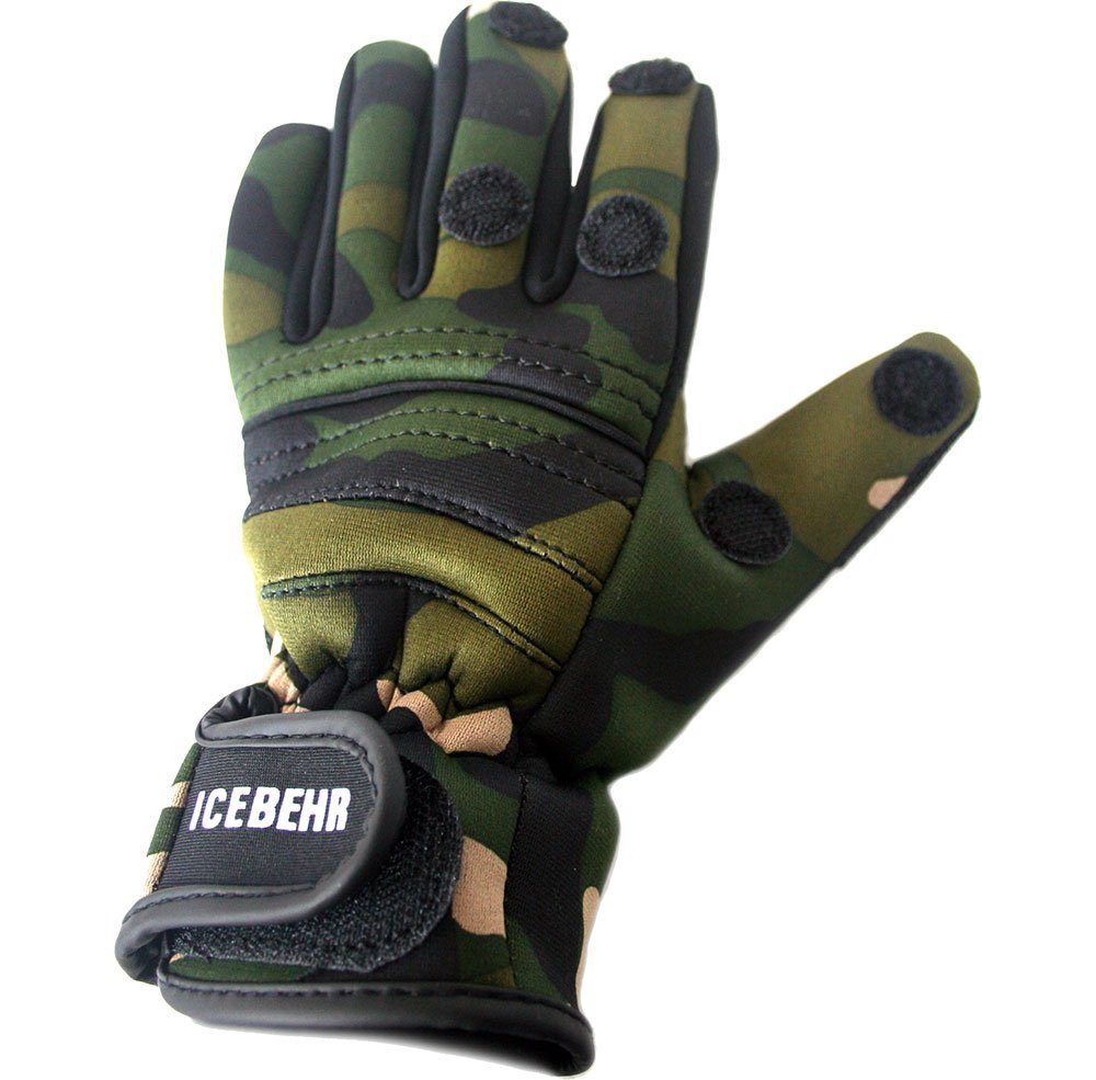 Behr Angelhandschuhe Behr Anglerhandschuhe Titanium Neopren Power Rip 2,5 mm doppelt beschichtetes Neopren, Rutschfest, Gerippte und gummierte Innenfläche, Zeigefinger und Daumen sind eingeschnitten