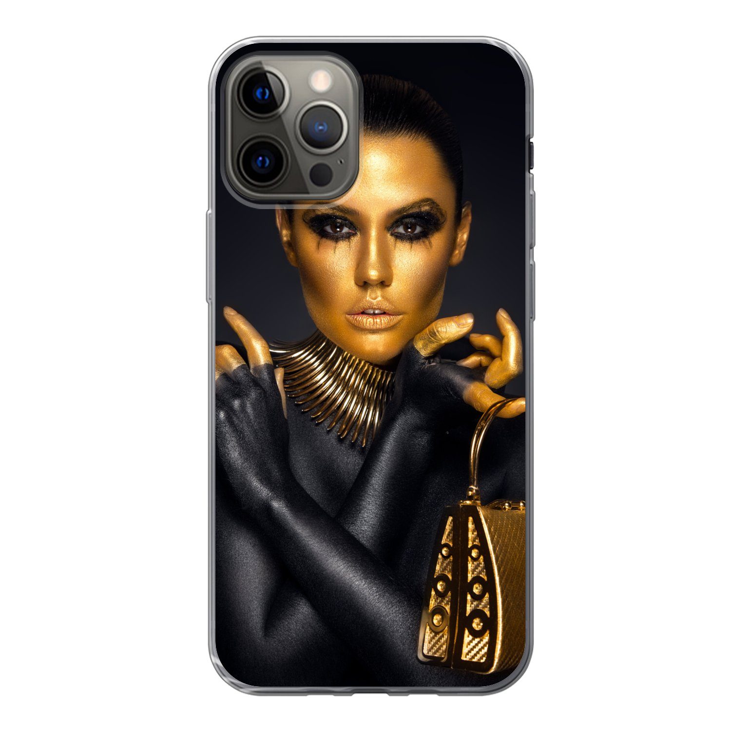 MuchoWow Handyhülle Make-up - Tasche - Gold - Luxus - Frau, Handyhülle Apple iPhone 13 Pro, Smartphone-Bumper, Print, Handy