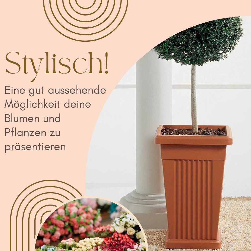 GarPet Pflanzkübel 2er Set Pflanz Kübel Pyramide Groß Blumen Untersetzer 50 Terrakotta