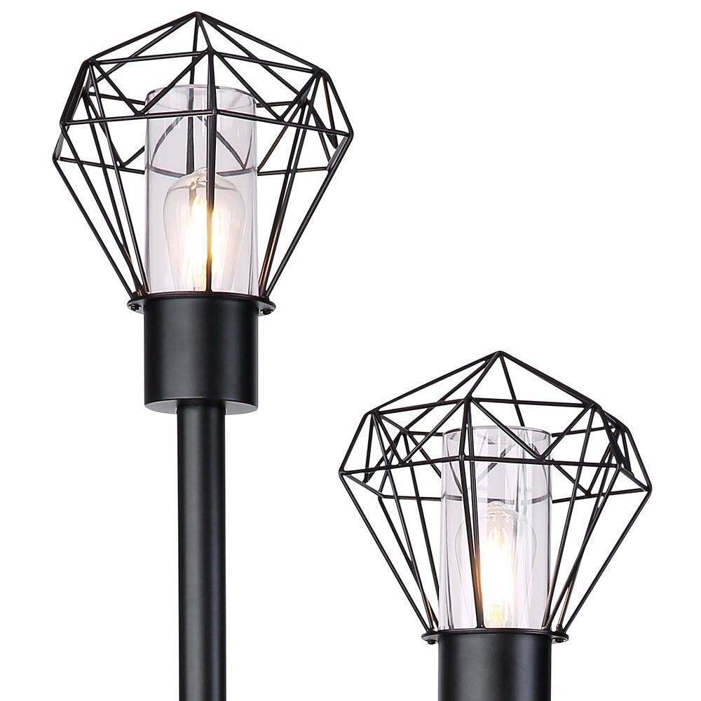 Wegelampe 3x schwarz inklusive, Leuchtmittel nicht Gartenleuchte H E27 170cm Außenstehleuchte Gitter Pollerleuchte, Globo
